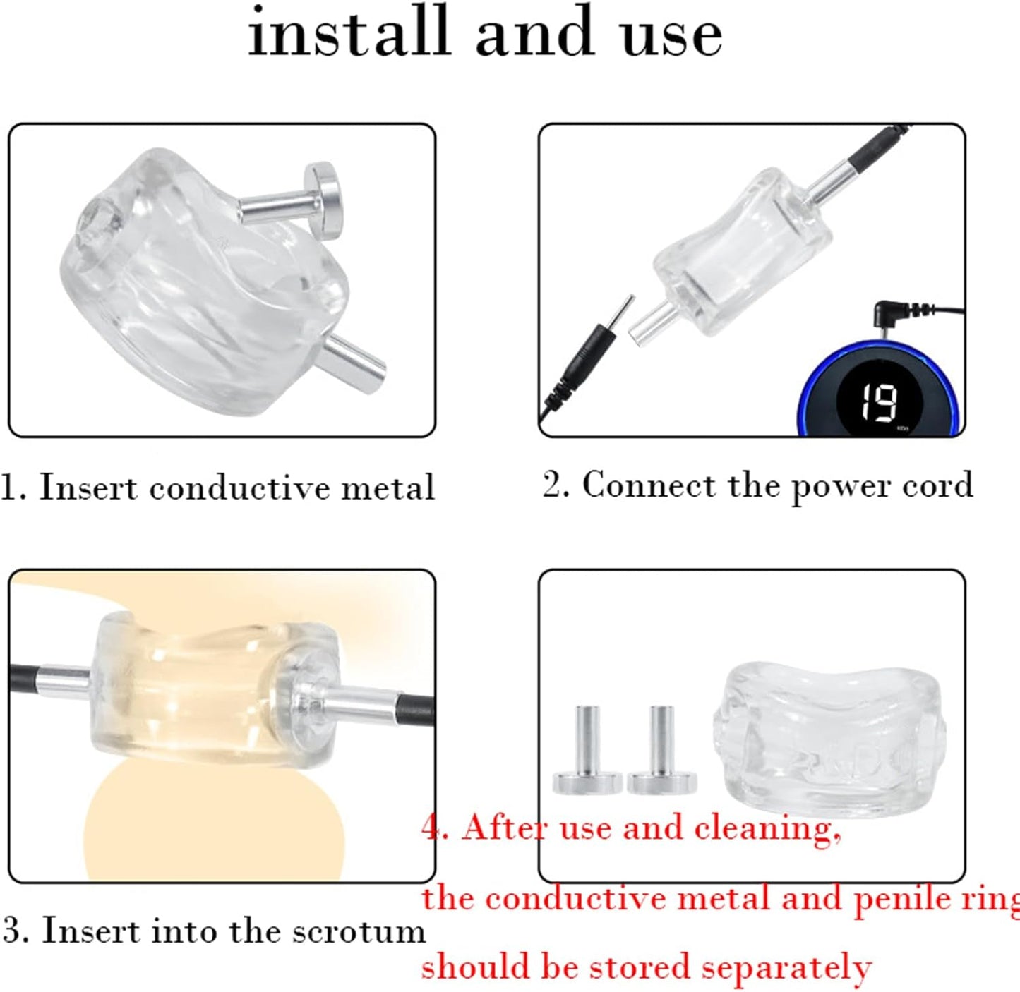 Electric Shock Cock Ring Penis Glans Trainer with 8 Modes & 19 Gears