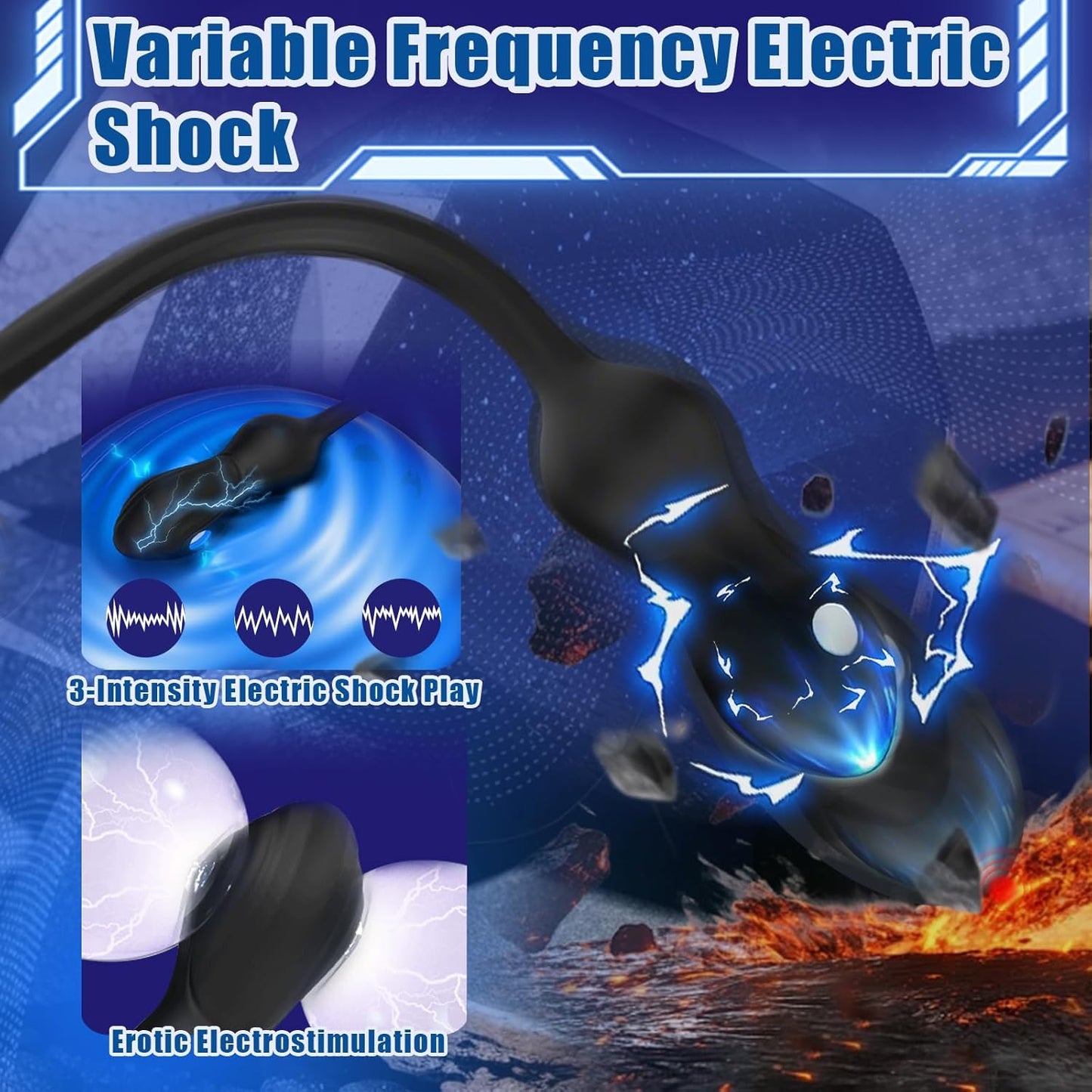 E-stim Anal Vibrator Cock Ring Prostate Massager with 10 Vibration & 3 Shock Modes