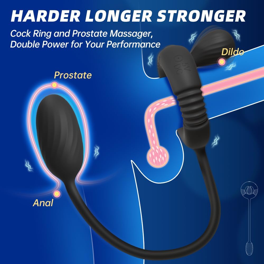 Prostate Massager Penis Trainer Cock Ring Anal Vibrator with 10 Vibrations Modes