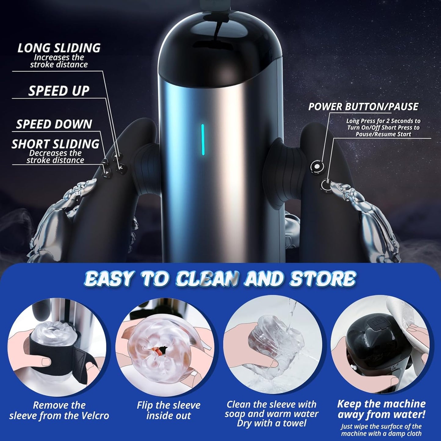 Automatic Masturbator Penis Trainer Stroker with 10 Thrusting & 10 Speeds & 10 Distances