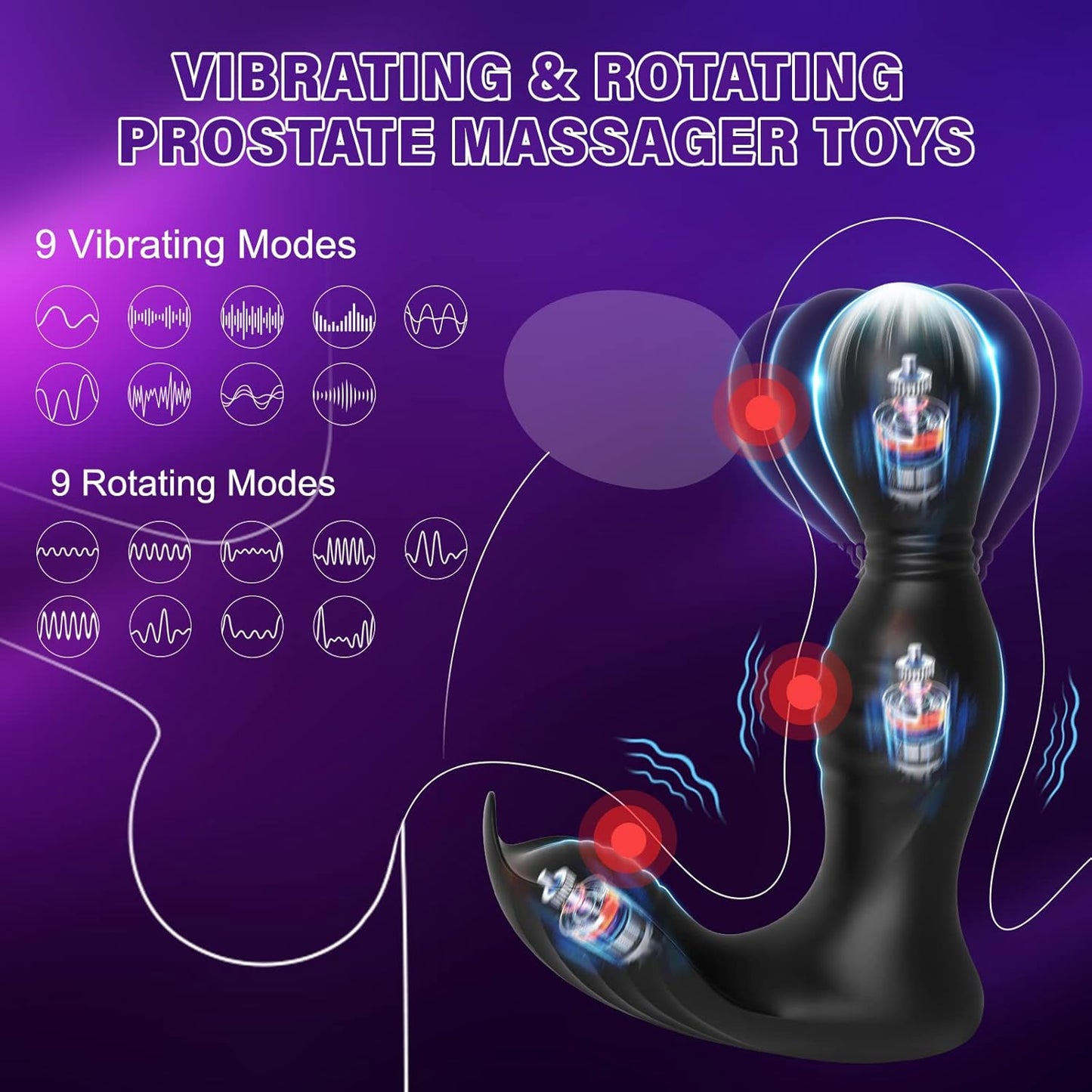 360°Rotating Anal Plug Vibrator Prostate Massager with 9 Rotations & 9 Vibrations