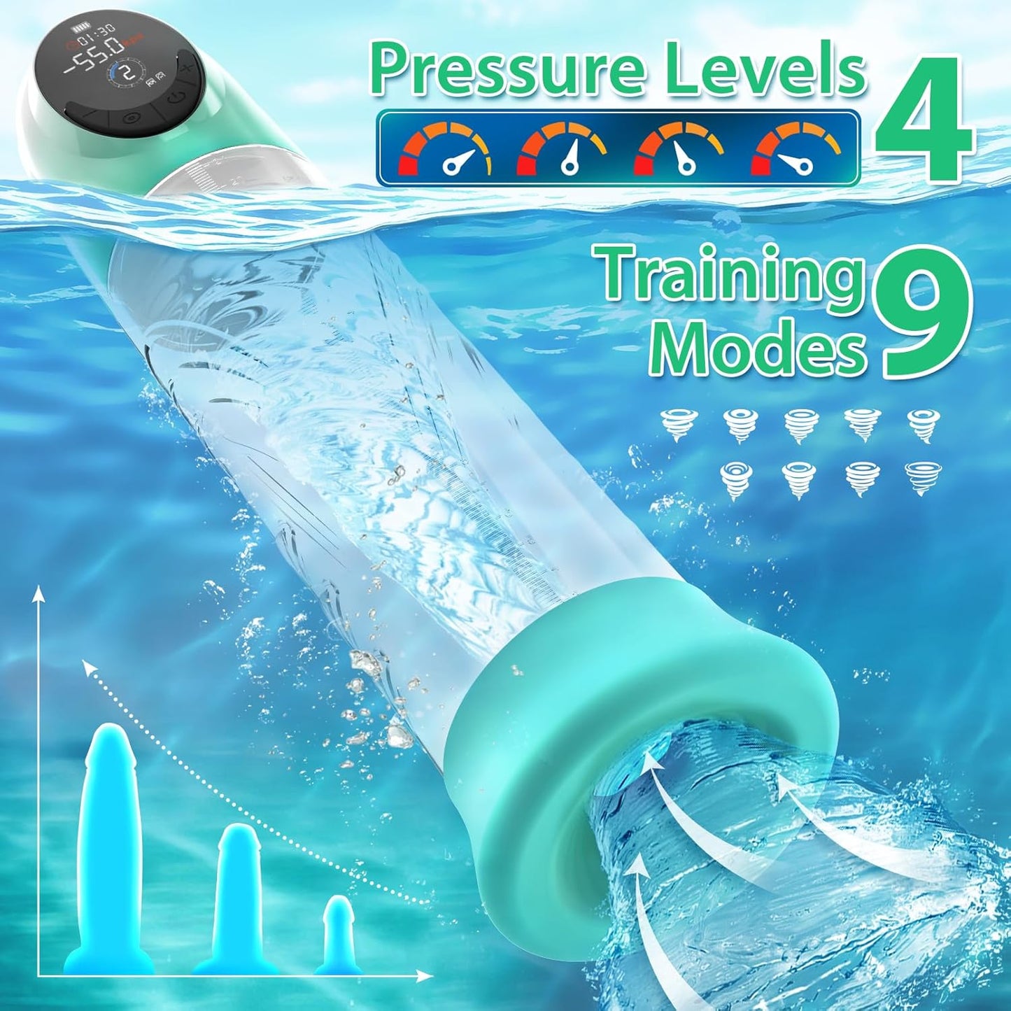 4 Pressure Levels 9 Suction Modes LCD Display Electric Vacuum Penis Pump Masturbator