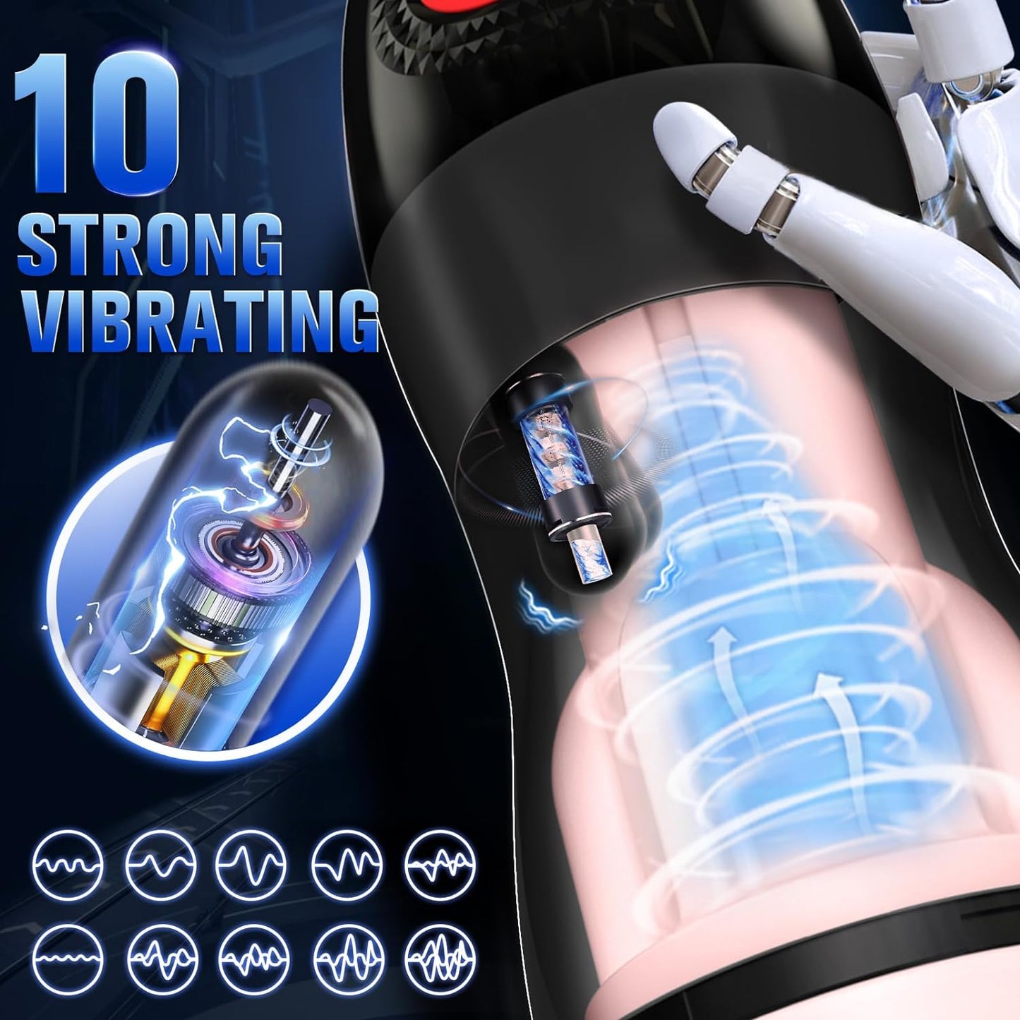 Pompe à pénis pour masturbateurs masculins à succion automatique avec 9 aspiration, 10 vibrations et chauffage