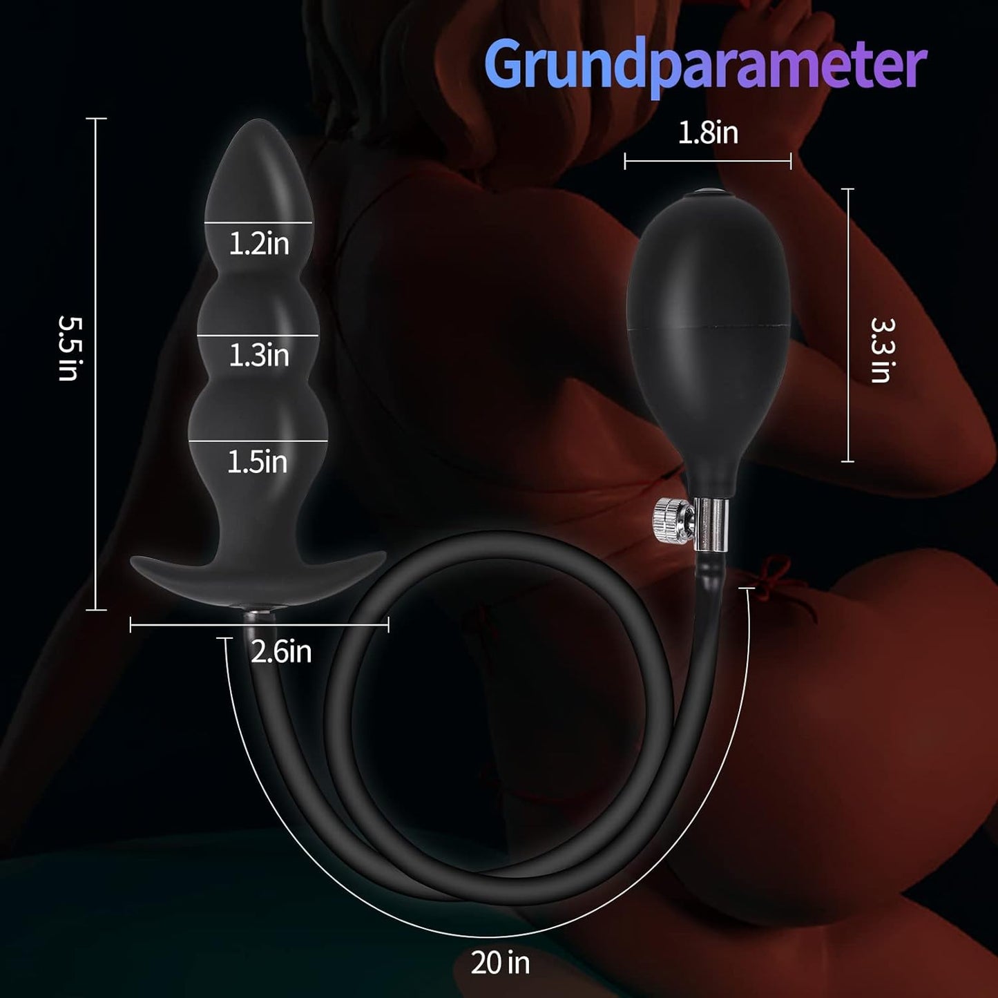Adjustable Inflatable Anal Plug with Solid Center & Balloon Pump