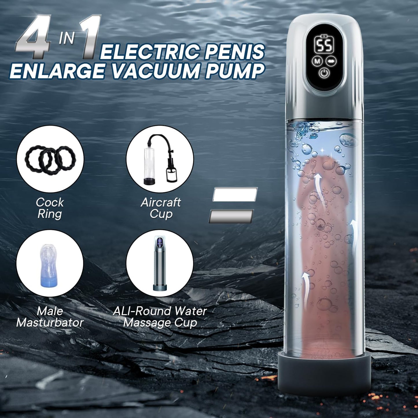 4 IN 1 Air Water Extender Electric Penis Pump with 4 Training Pressure & 5 Suction Modes
