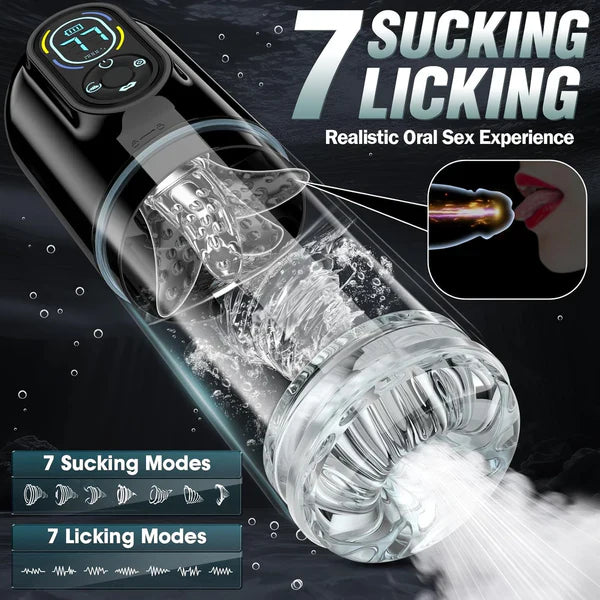 7 Sucking & Vibrating & Thrusting & Rotating & Licking Automatic Male Masturbator Penis Pump
