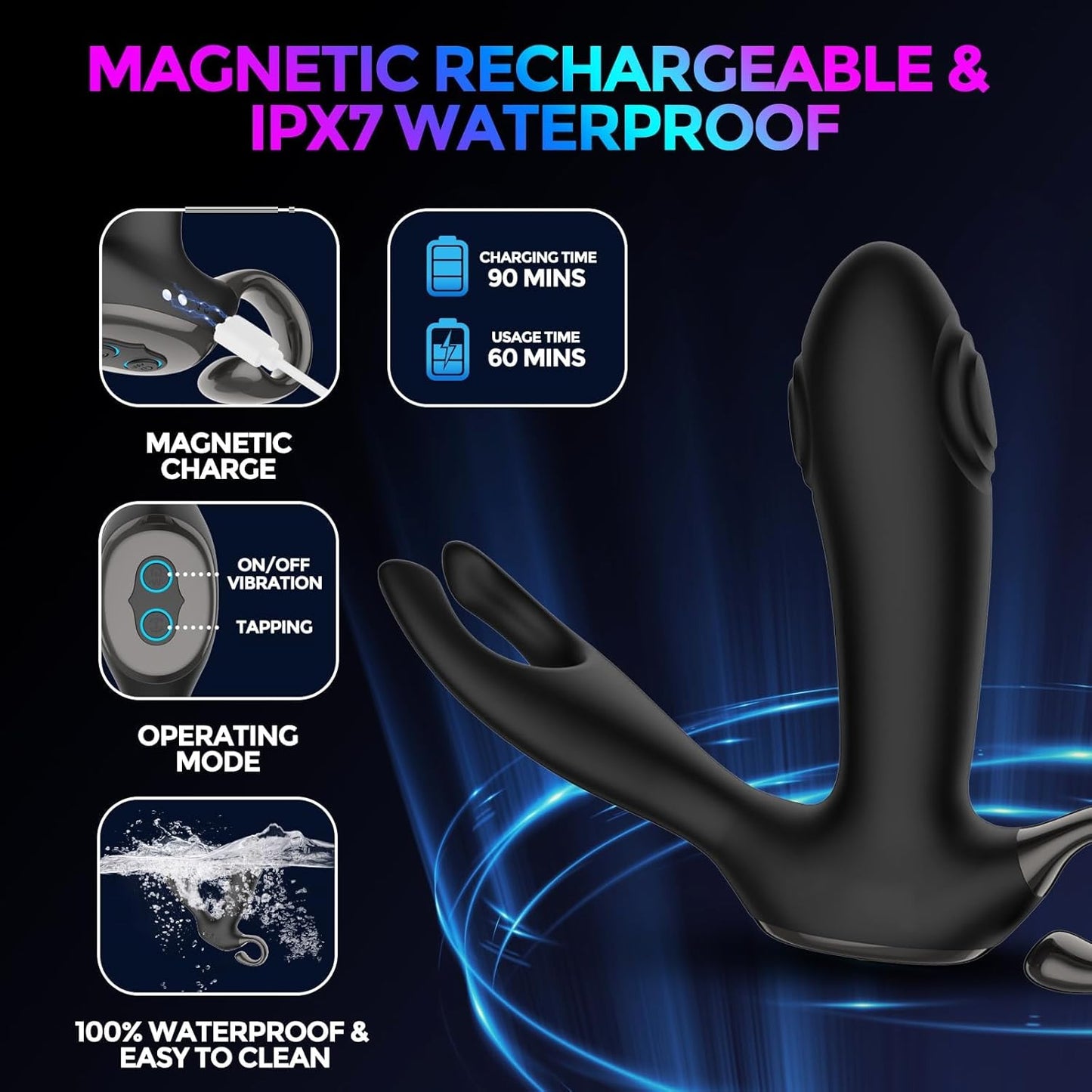 3 IN 1 Prostate Massager Anal Vibrator ButtPlug with 10 Thump Tapping & Vibration Modes