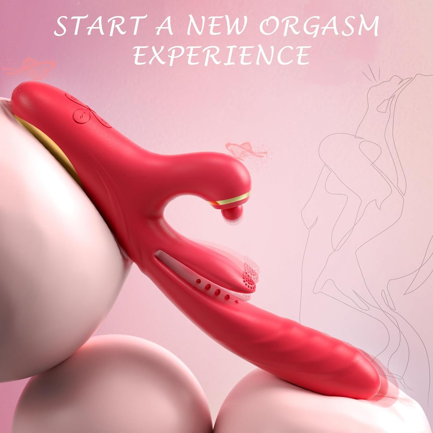 Vibromasseur à poussée 4 en 1 avec 3 poussées, 7 aspirations clitoridiennes et 10 modèles de tapotements