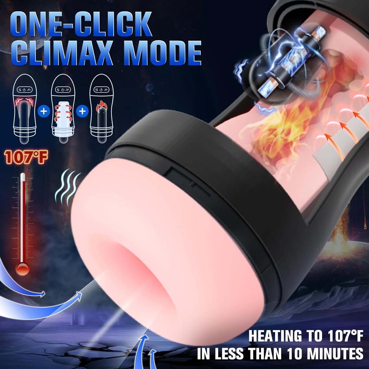 Pompe à pénis pour masturbateurs masculins à succion automatique avec 9 aspiration, 10 vibrations et chauffage