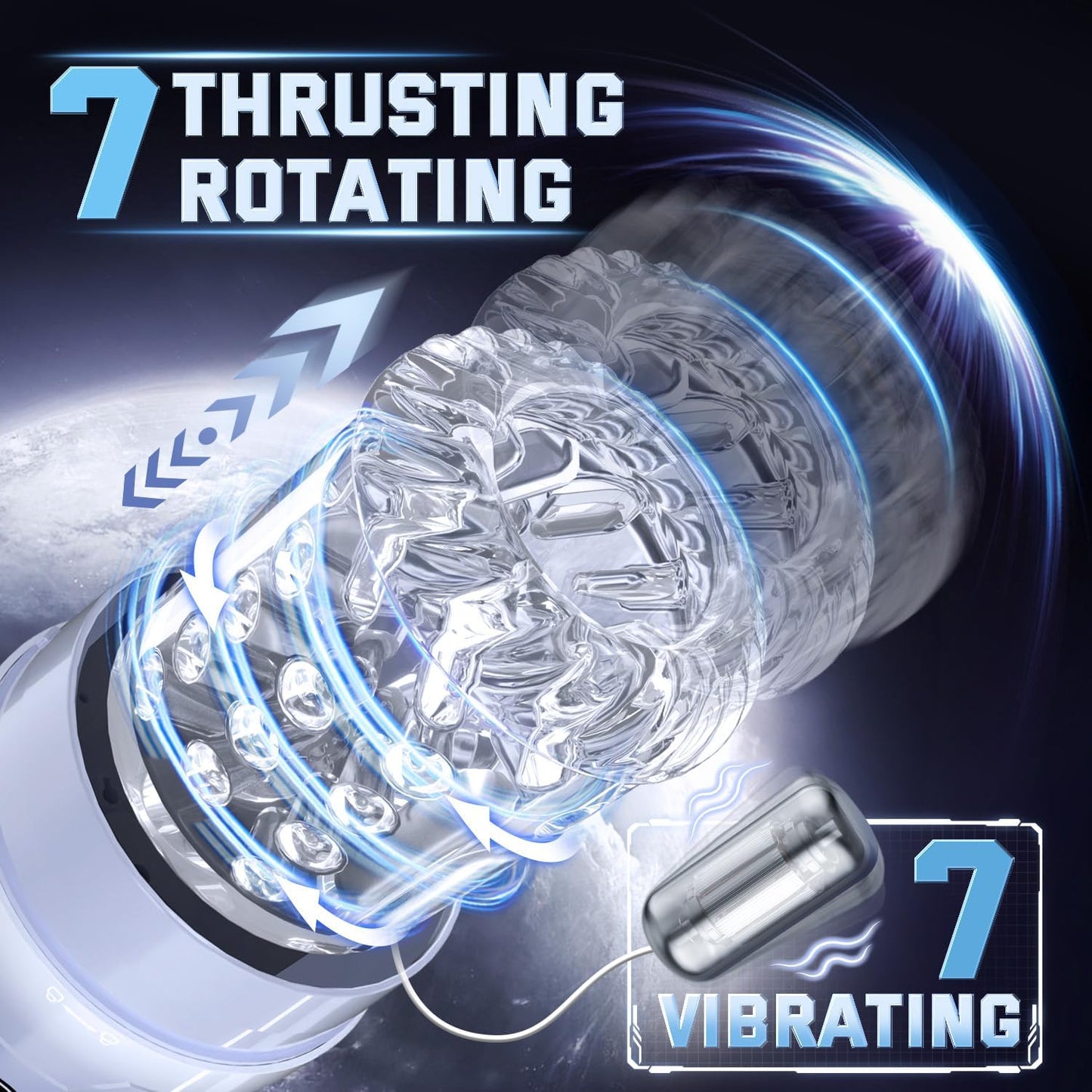 Automatic Masturbator Penis Pump Stroker with 7 Sucking Vibrating Thrusting Rotating Licking
