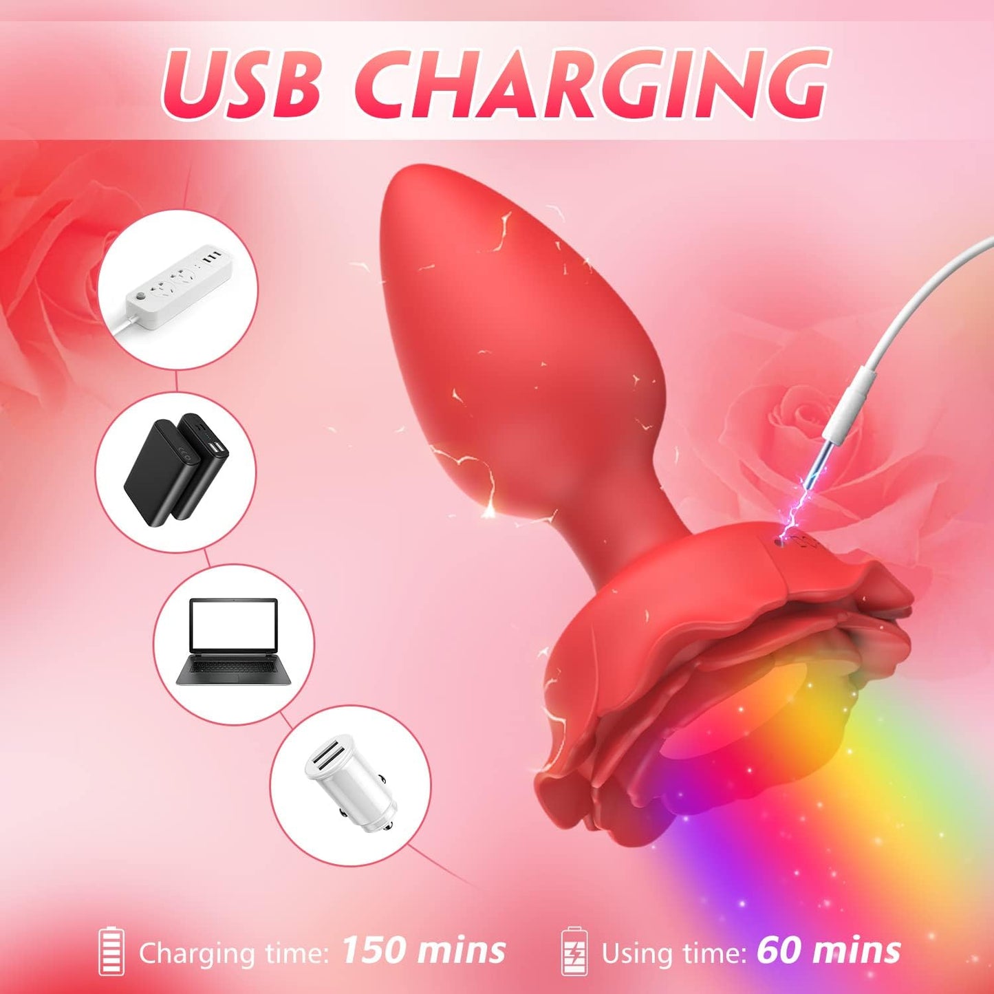 10 modèles de vibration Plug Anal Rose Vibrateur