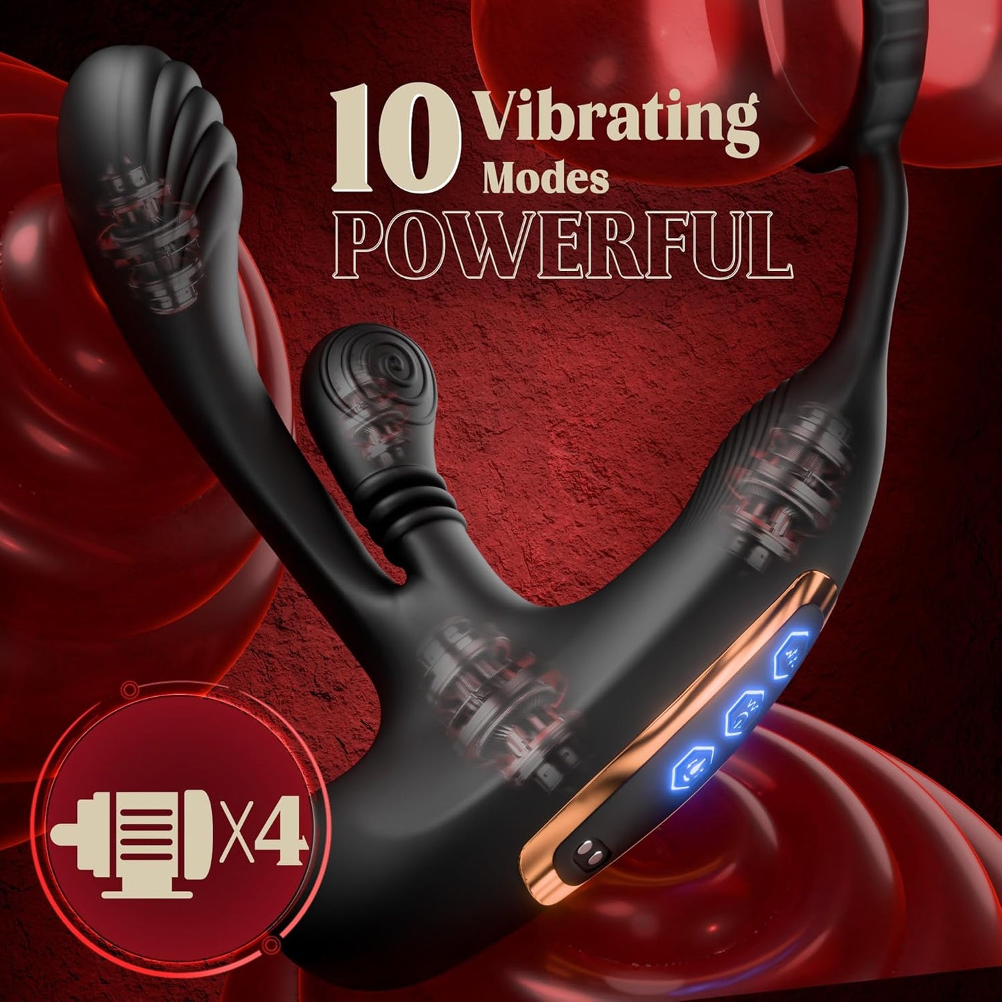 Anal Vibrator Prostate Massager Cock Ring with 10 Kneading Modes & 10 Vibrating Modes