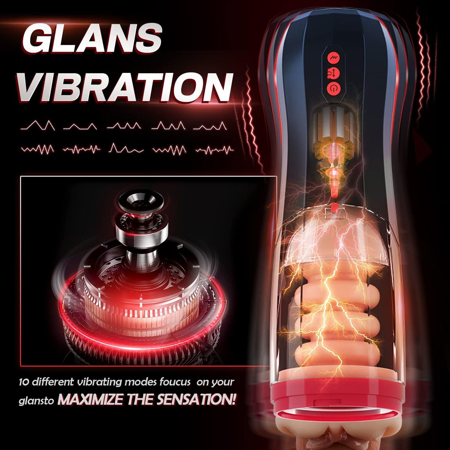 Tasse de masturbateurs masculins à 360 ° avec 5 modes télescopiques et 10 modes de vibrations