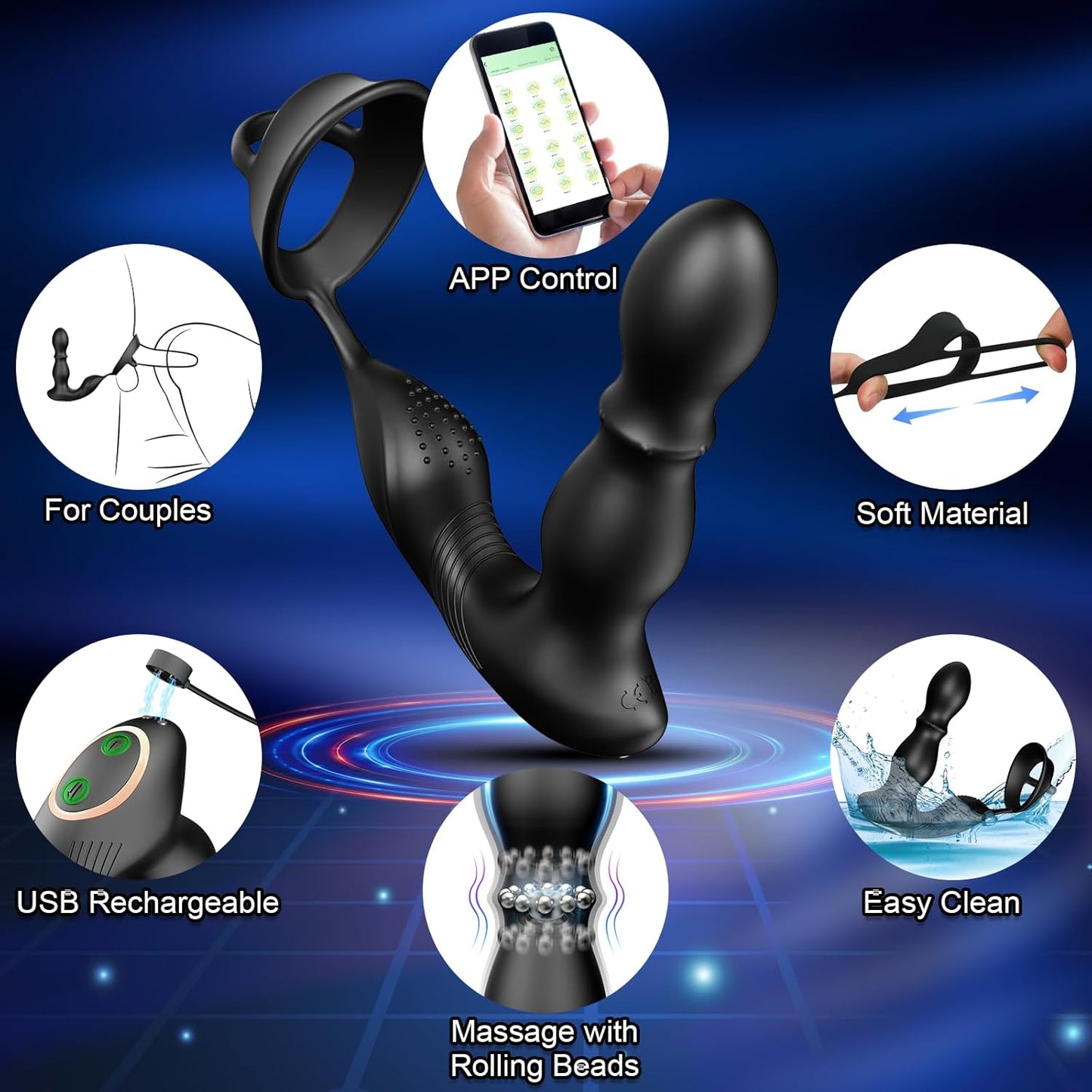 3 IN 1 Anal Plug Vibrator Prostate Massager with 10 + 10 Powerful Stimulation Modes