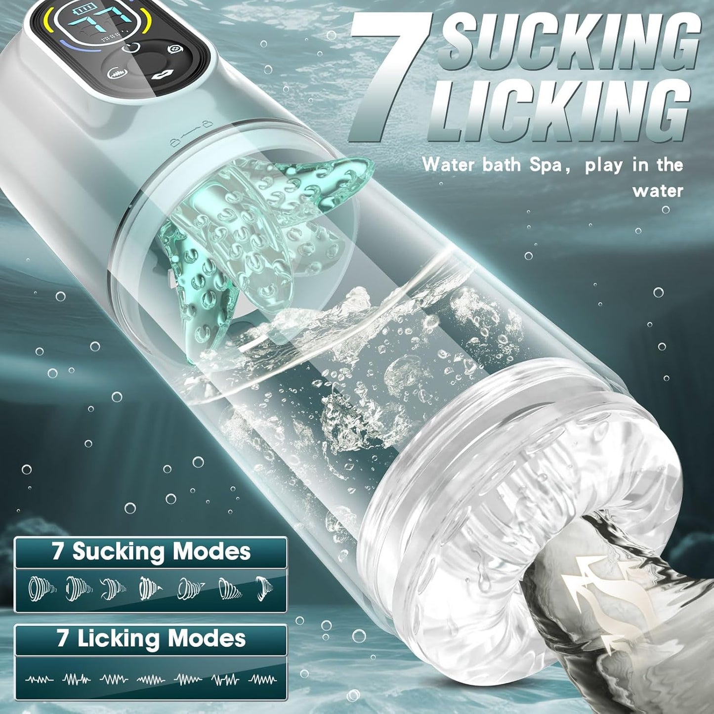 6 IN 1 Automatic Masturbator Penis Pump with 7 Sucking & Vibrating & Thrusting & Rotating & Licking