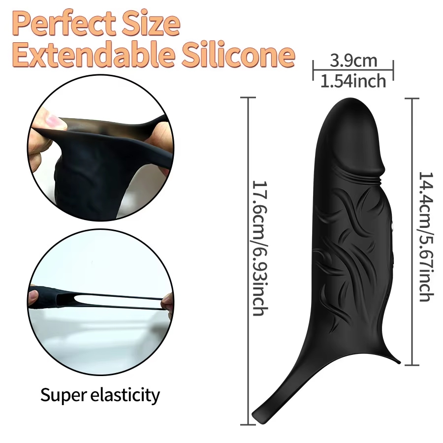 Black Reusable Penis Ring Cook Rings Extender with Intense Motor 10 Vibrator