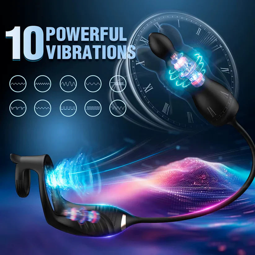 Anal Vibrator Butt Blug Prostate Massager Penis Ring with 10 Plus Modes