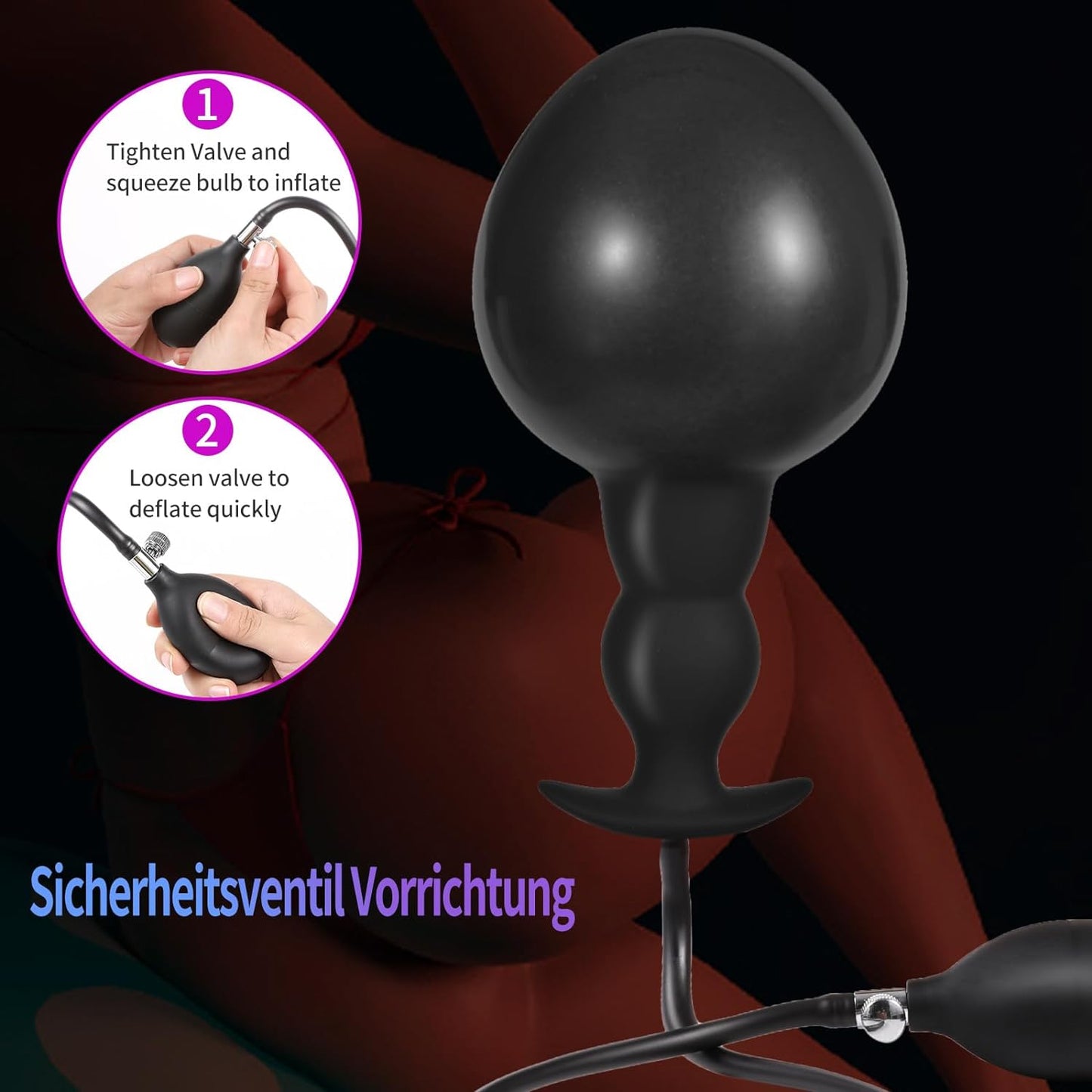 Adjustable Inflatable Anal Plug with Solid Center & Balloon Pump