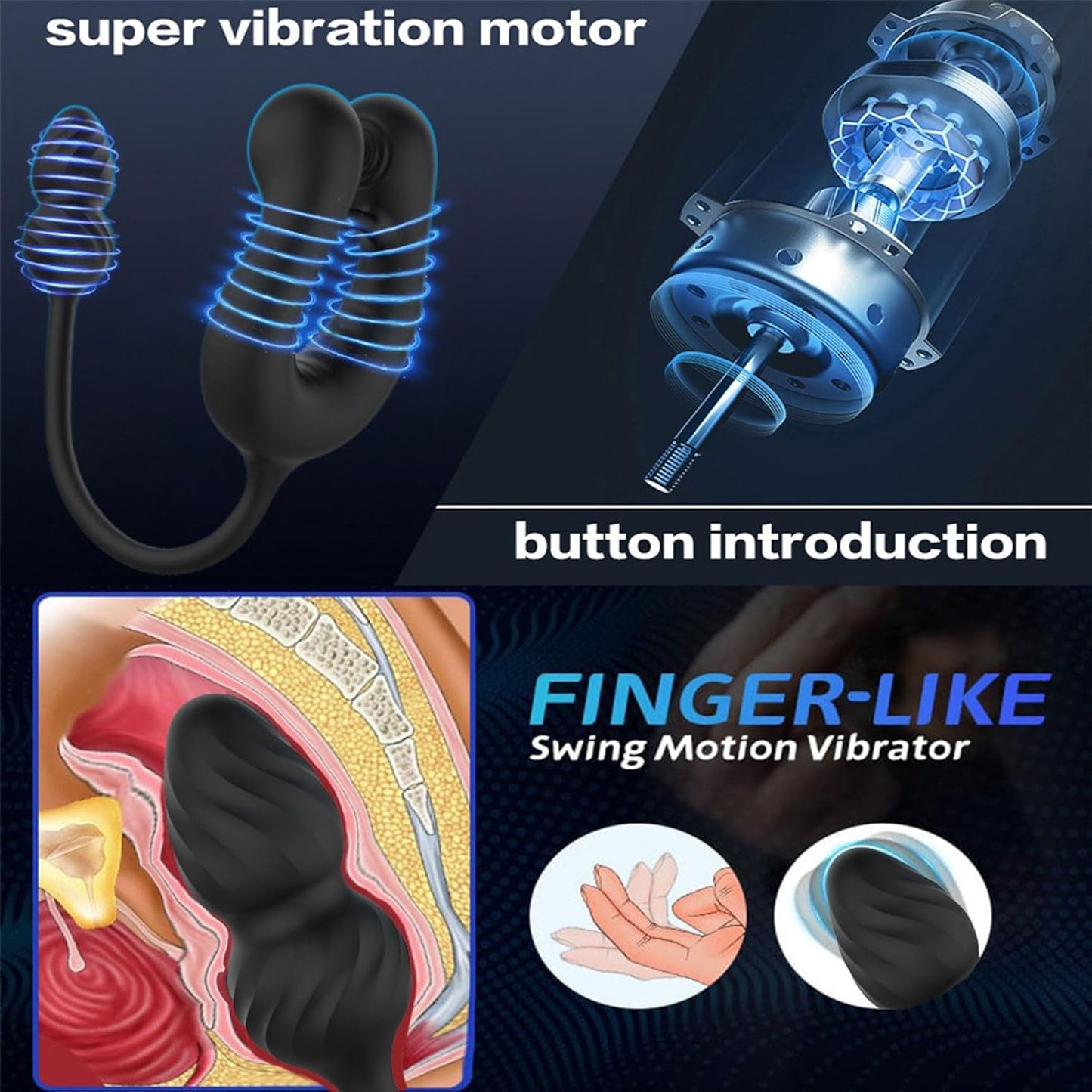 2 IN 1 Penis Ring Vibrator Anal Plug Butt Cockring with 10 Vibrations & Telescope