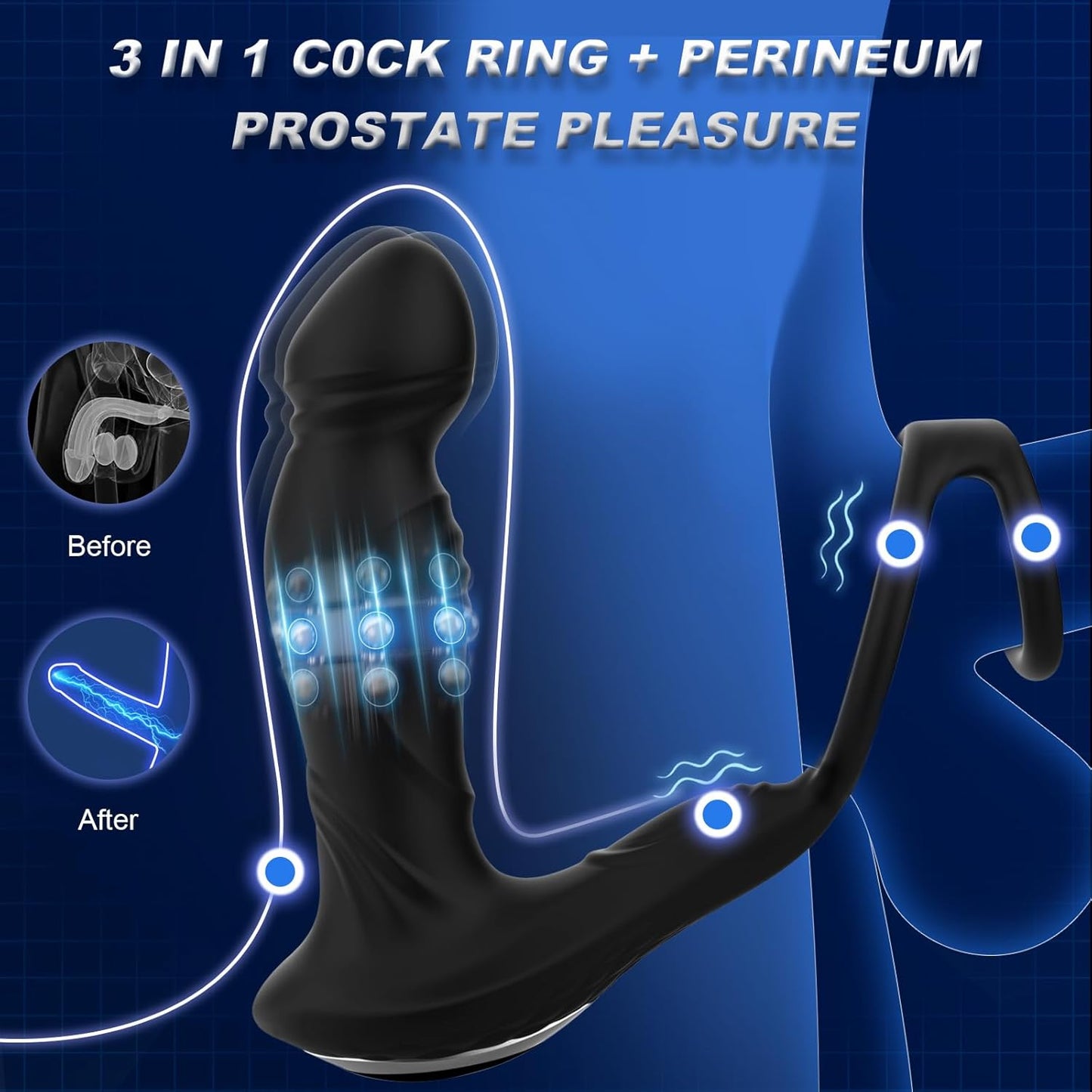 3 IN 1 Prostate Massager Anal Vibrator with 9 Vibrating & Wiggling & Swinging Modes