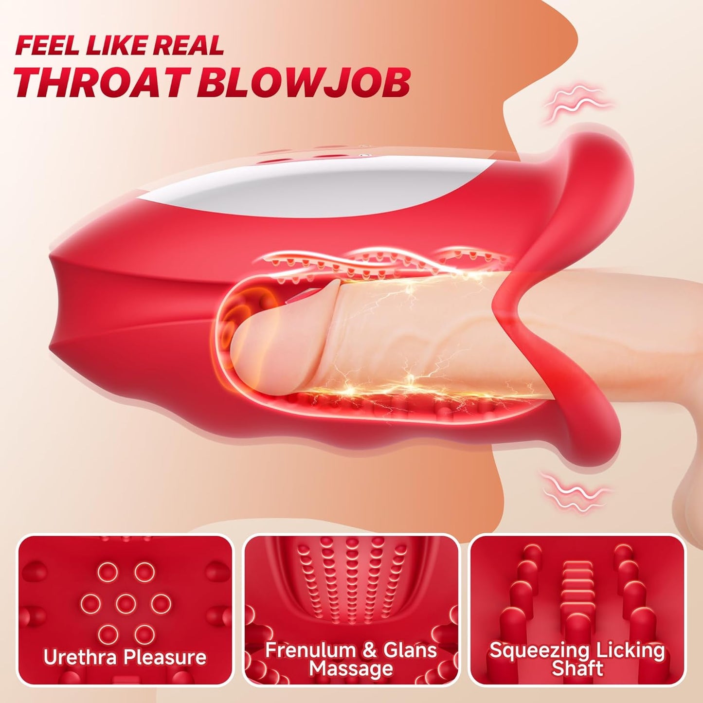 360° Blowjob Stroker Vibrator Penis Trainer Maturbator with 10 Waving & Vibrating Modes