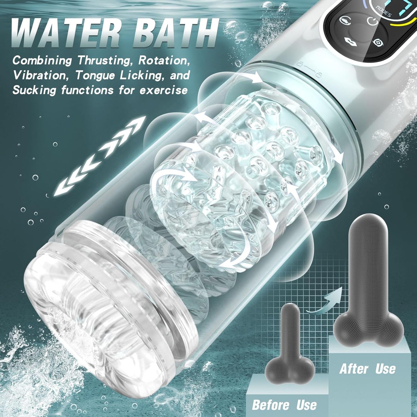 6 IN 1 Automatic Masturbator Penis Pump with 7 Sucking & Vibrating & Thrusting & Rotating & Licking