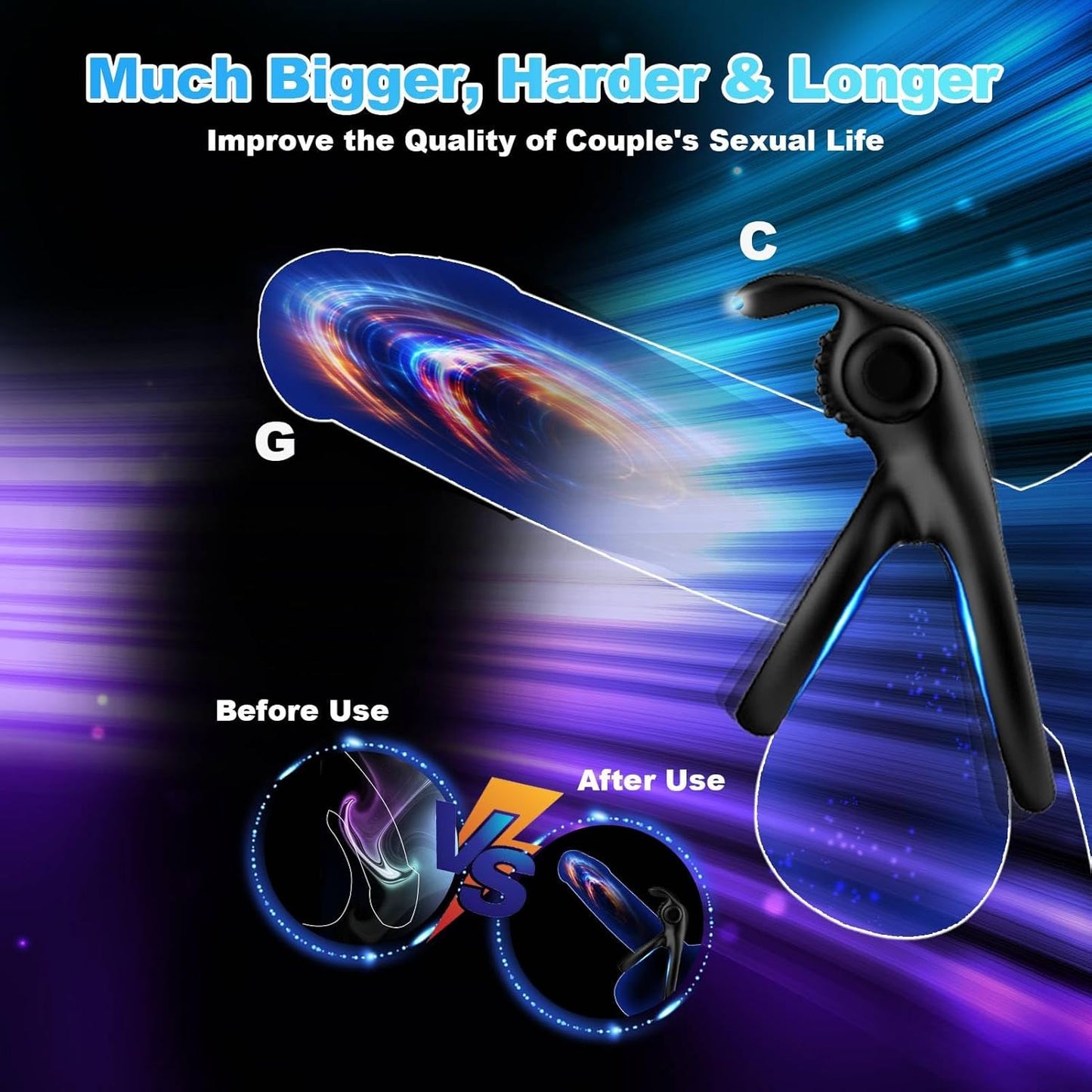 Dual Vibrating Cock Penis Ring Vibrators with Rabbit Ears