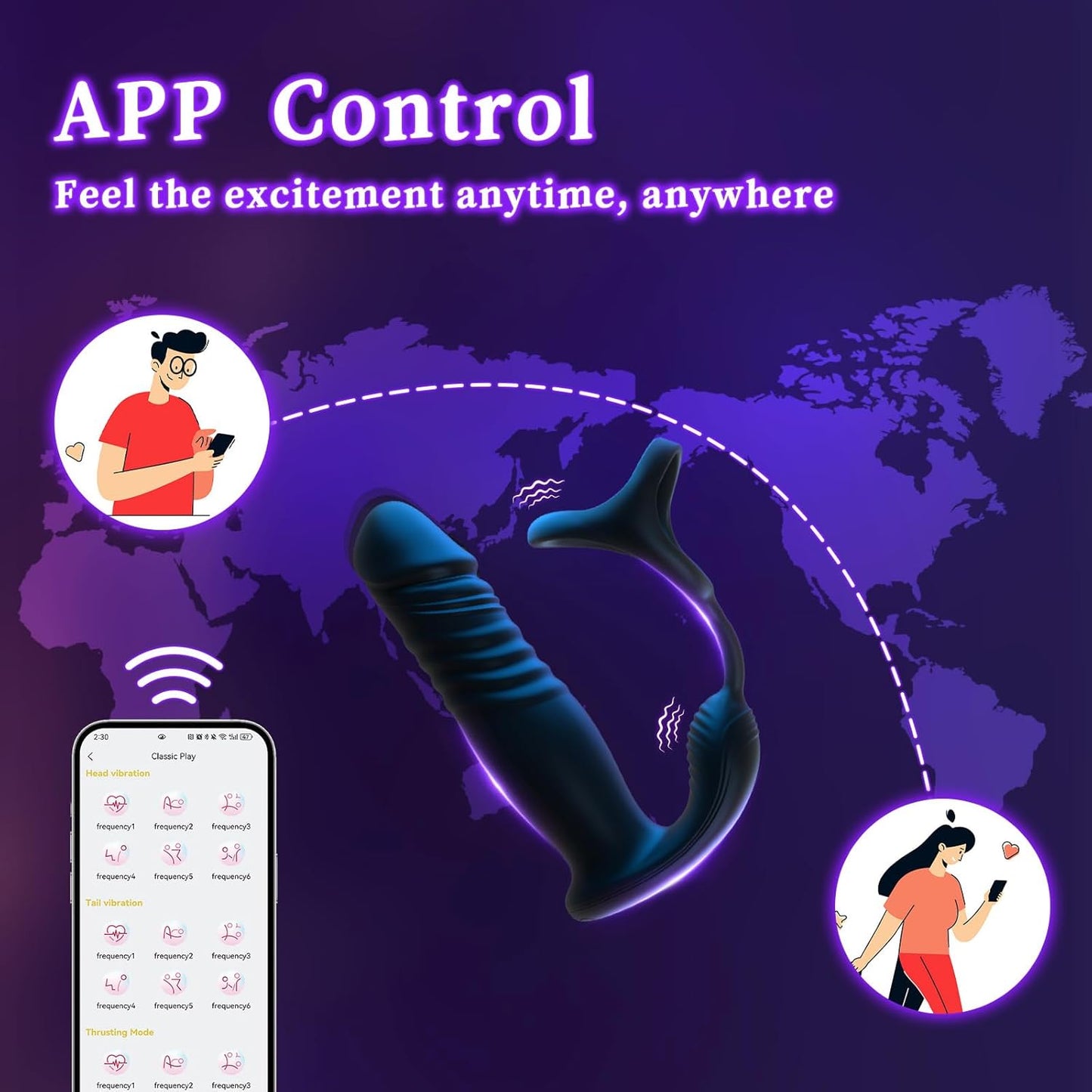 3 in 1 APP Thrusting Anal Stimulator Prostate Massager with 6 * 6 * 6 Modes