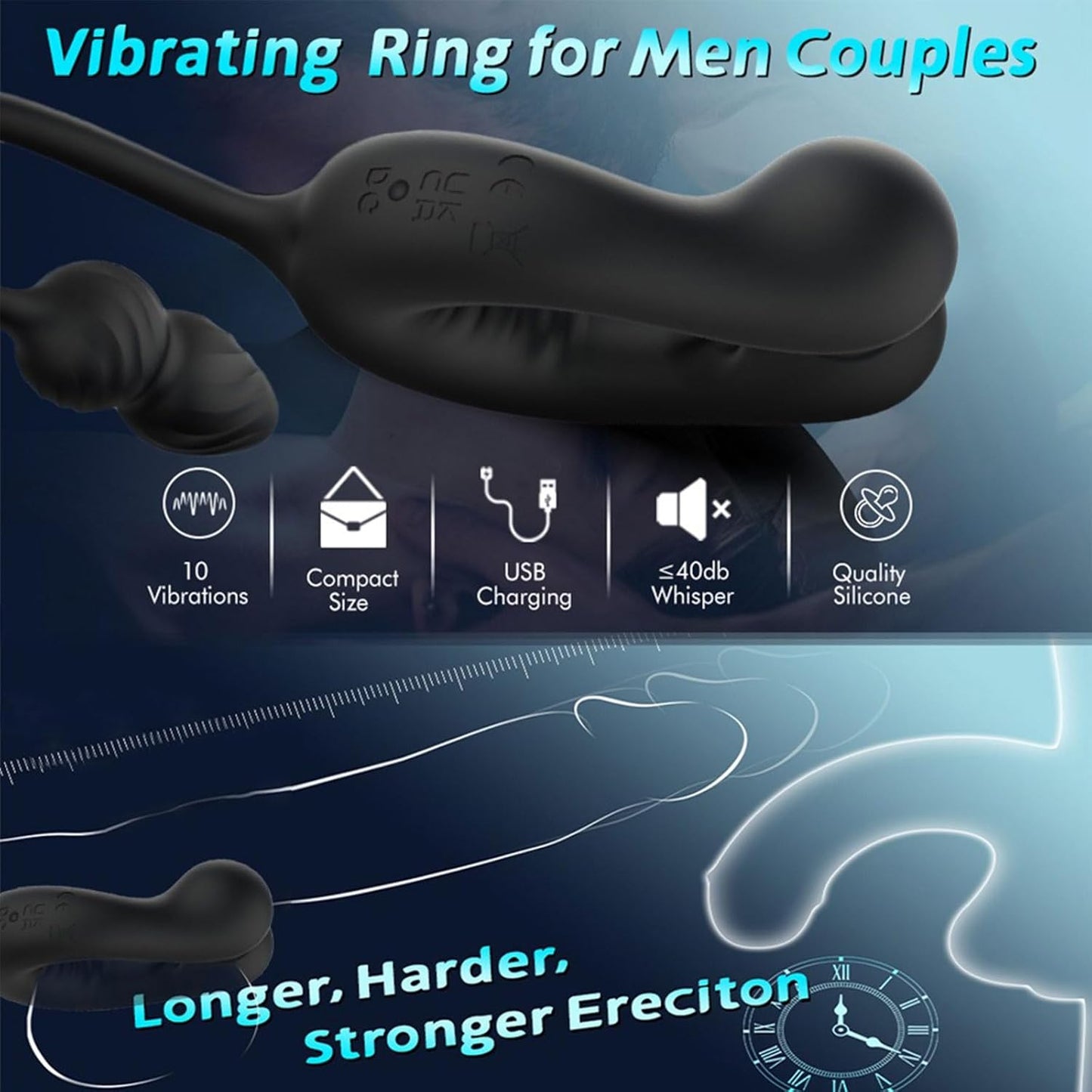2 IN 1 Penis Ring Vibrator Anal Plug Butt Cockring with 10 Vibrations & Telescope