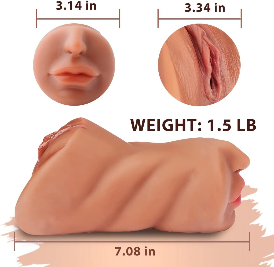 Masturbateurs masculins 3 en 1 Pocket Pussy avec visage réaliste