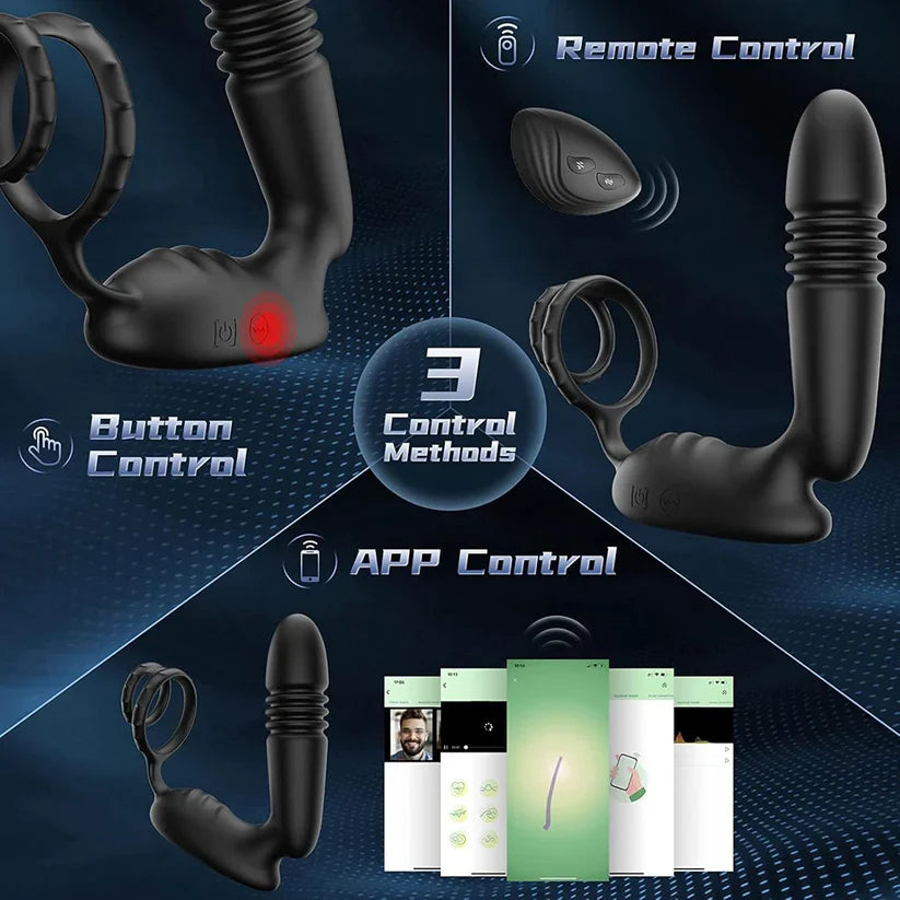 3 IN 1 Anal Vibrator Prostate Stimulator Massager with 9 Telescopic & 9 Vibration Modes