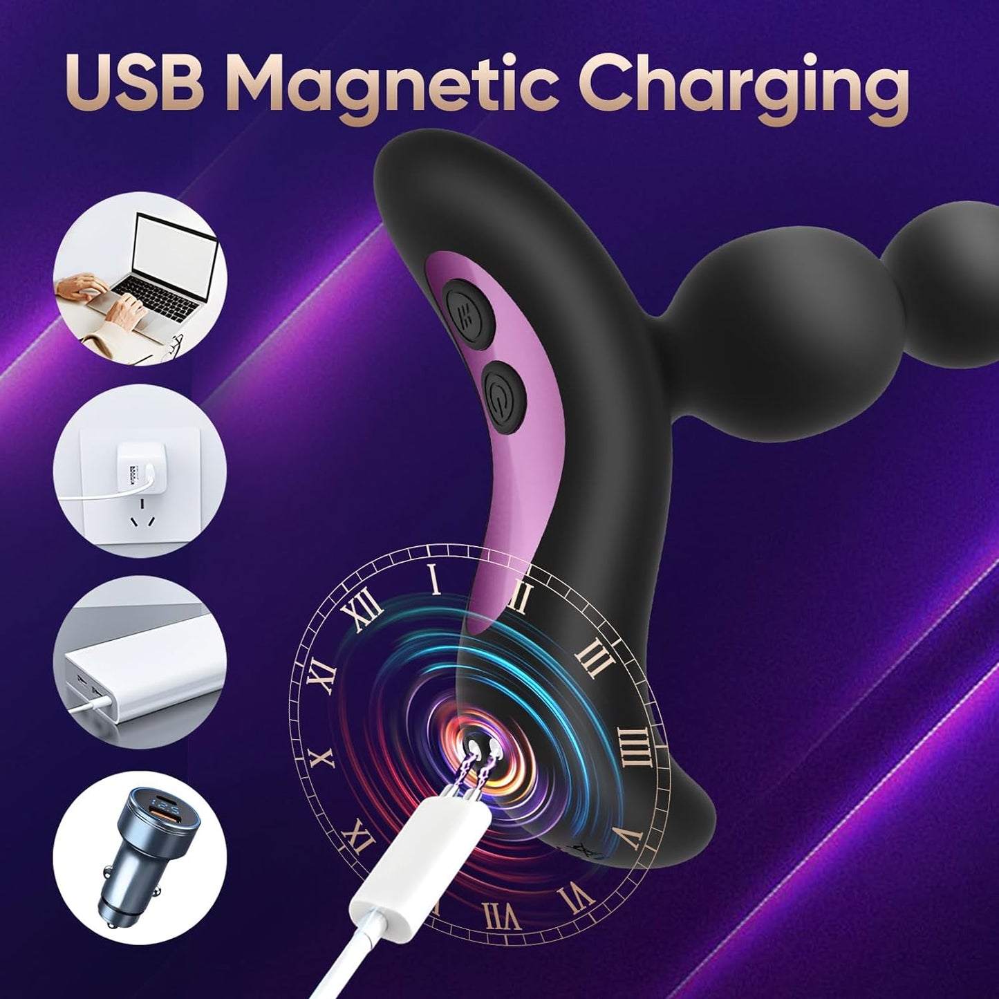 Anal Beads Butt Plug Prostate Massager with 10 Powerful Vibration Modes