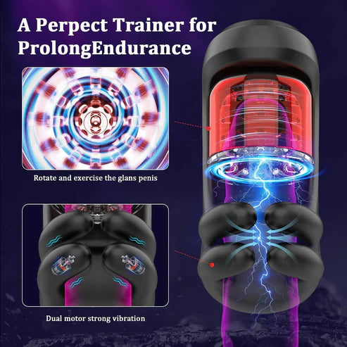 3 IN 1 Penis Trainer Glans Vibrator Stroker Blowjob with 9 Rotation and Vibration Modes