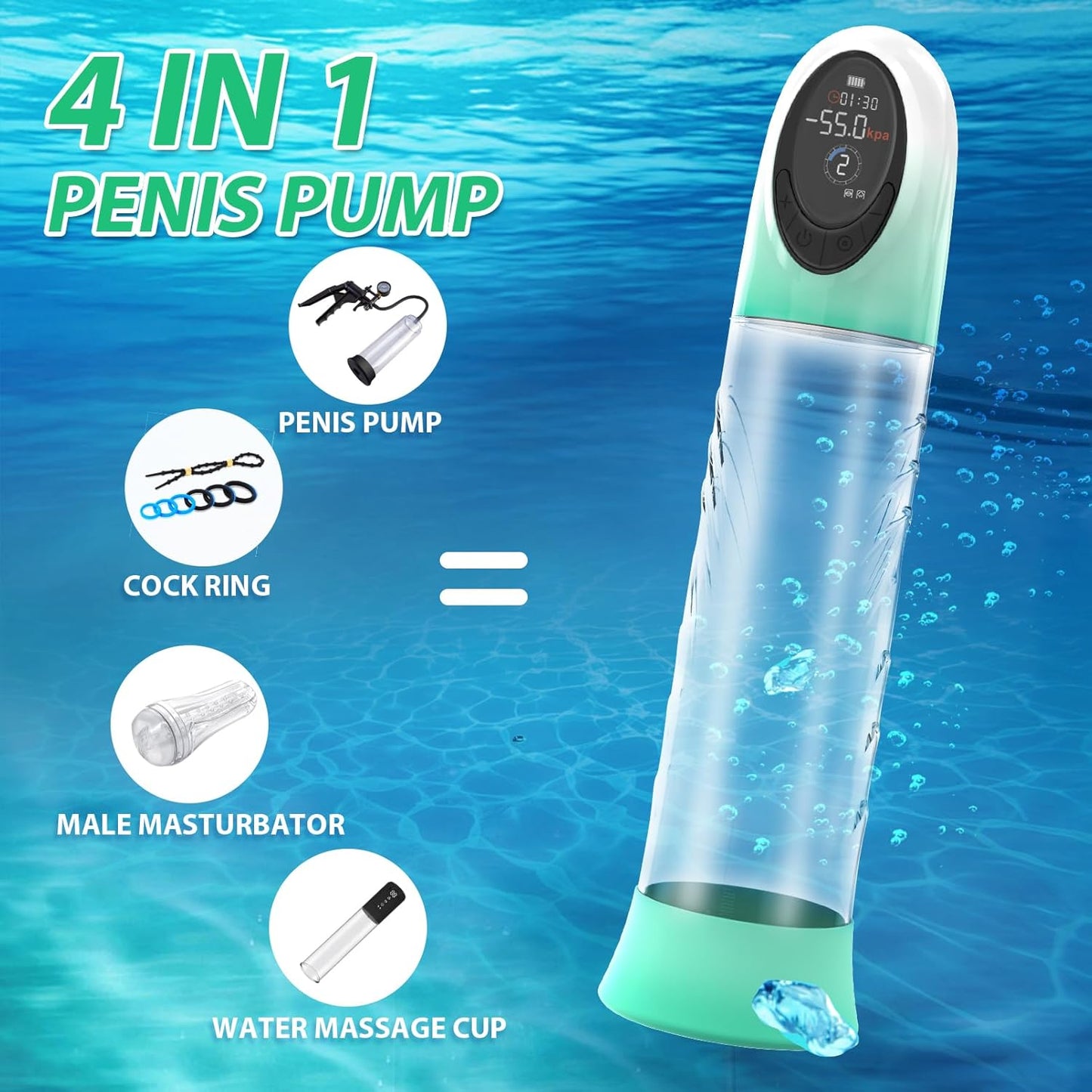 4 Pressure Levels 9 Suction Modes LCD Display Electric Vacuum Penis Pump Masturbator