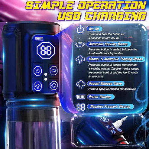Automatic Penis Pump Trainer Masturbator with 3 Suction Intensities & 4 Training Modes