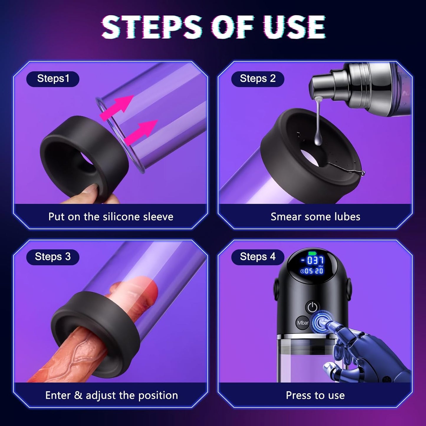 LED Display Dick Vacuum Penis Pump Masturbator with 4 Suction Modes