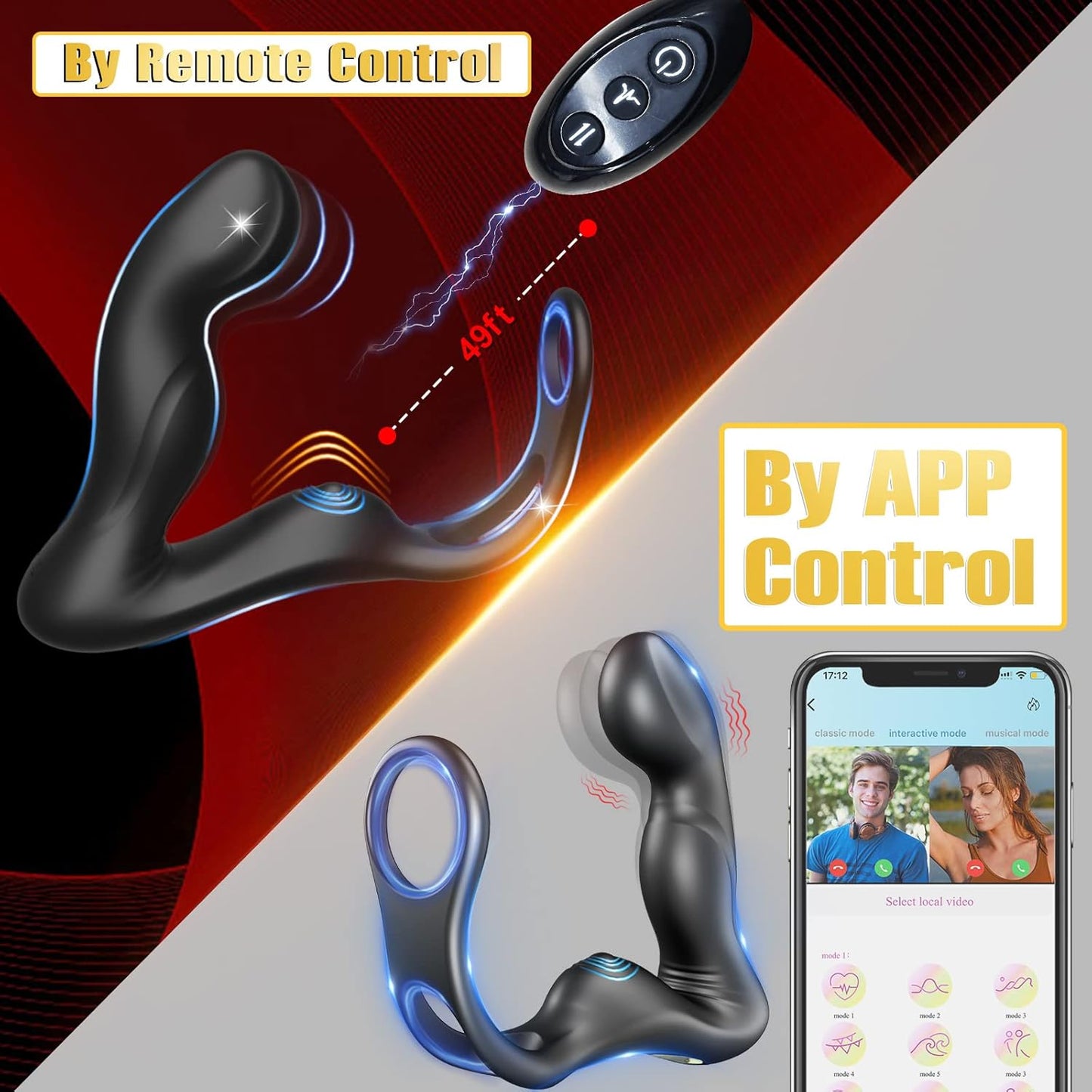 3 in 1 Prostate Massager Penis Ring with 9 Wiggling & Vibrating & Tapping Modes