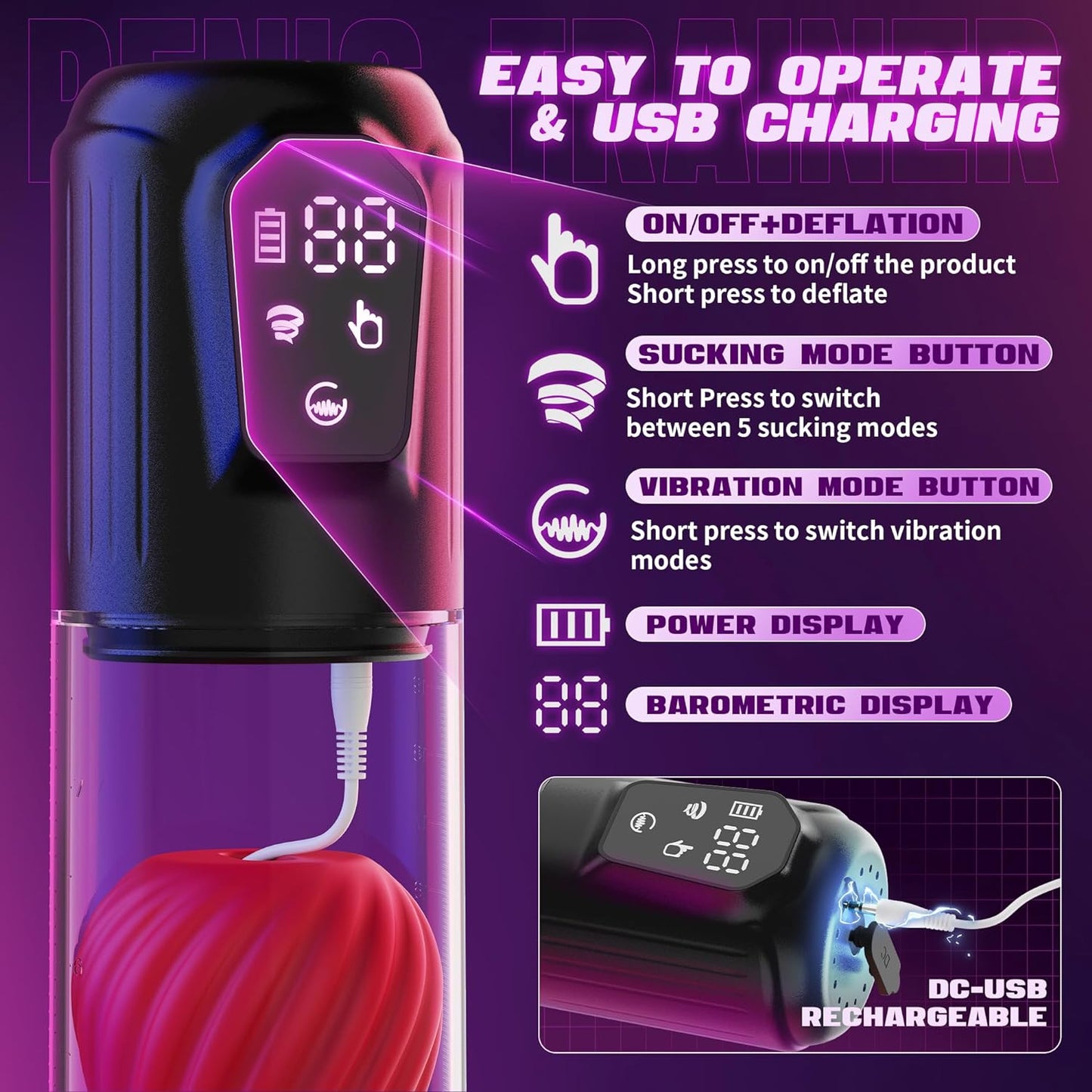 2 IN 1 Automatic Vacuum Penis Pump Masturbator with 5 Vibration & 5 Suction Modes