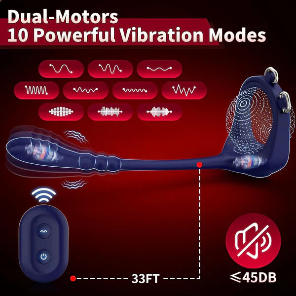 3 IN 1 Prostate Massager Anal Beads Butt Plug PenisRing with 10 Intense Vibrations