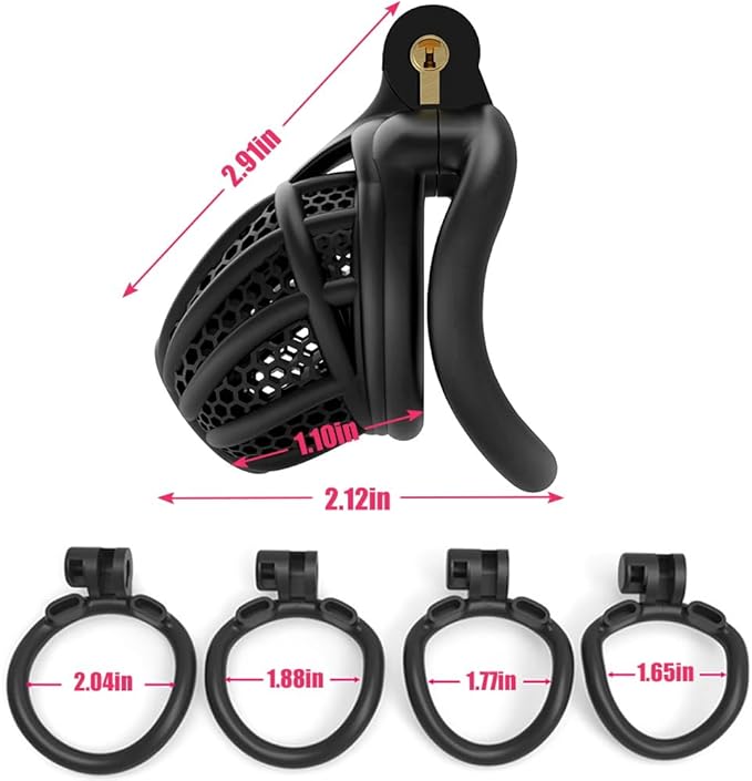 Chastity Device Cock Cage Penis Trainer with 4 Active Sizes Rings