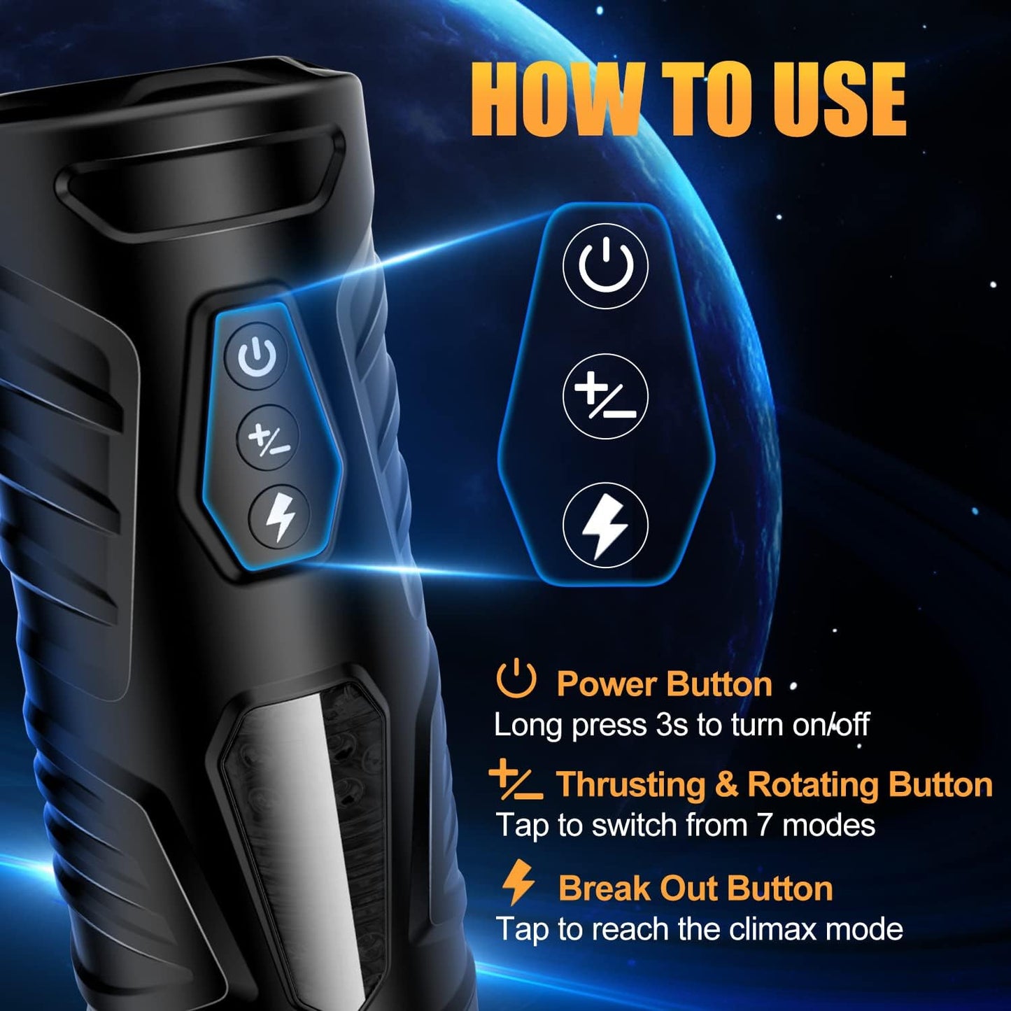 Tasse de masturbateur automatique à rotation à 360° avec 7 modes de rotation de poussée