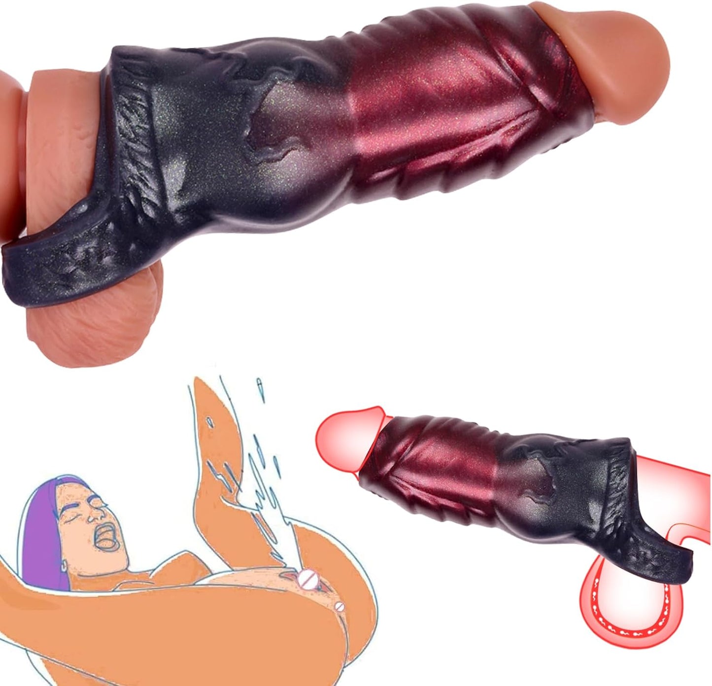 Knot Penis Sleeve Cock Ring Ultra-Soft Penis Extender for Couples Delay Ejaculation Erection Enhancement Silicone Testicle Stimulator