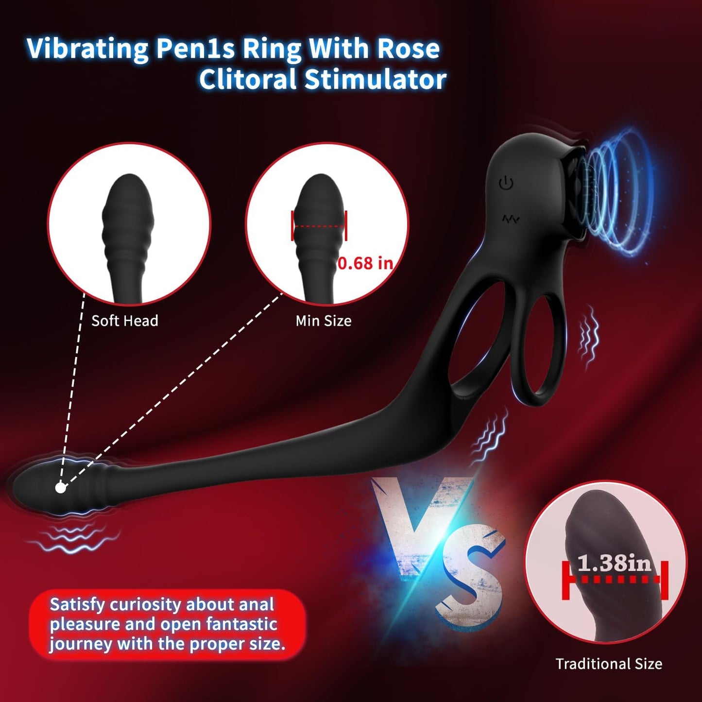 4 IN 1 Rose Cock Ring Penis Vibrator Prostate Massager Anal Plug with 10 Vibration Levels