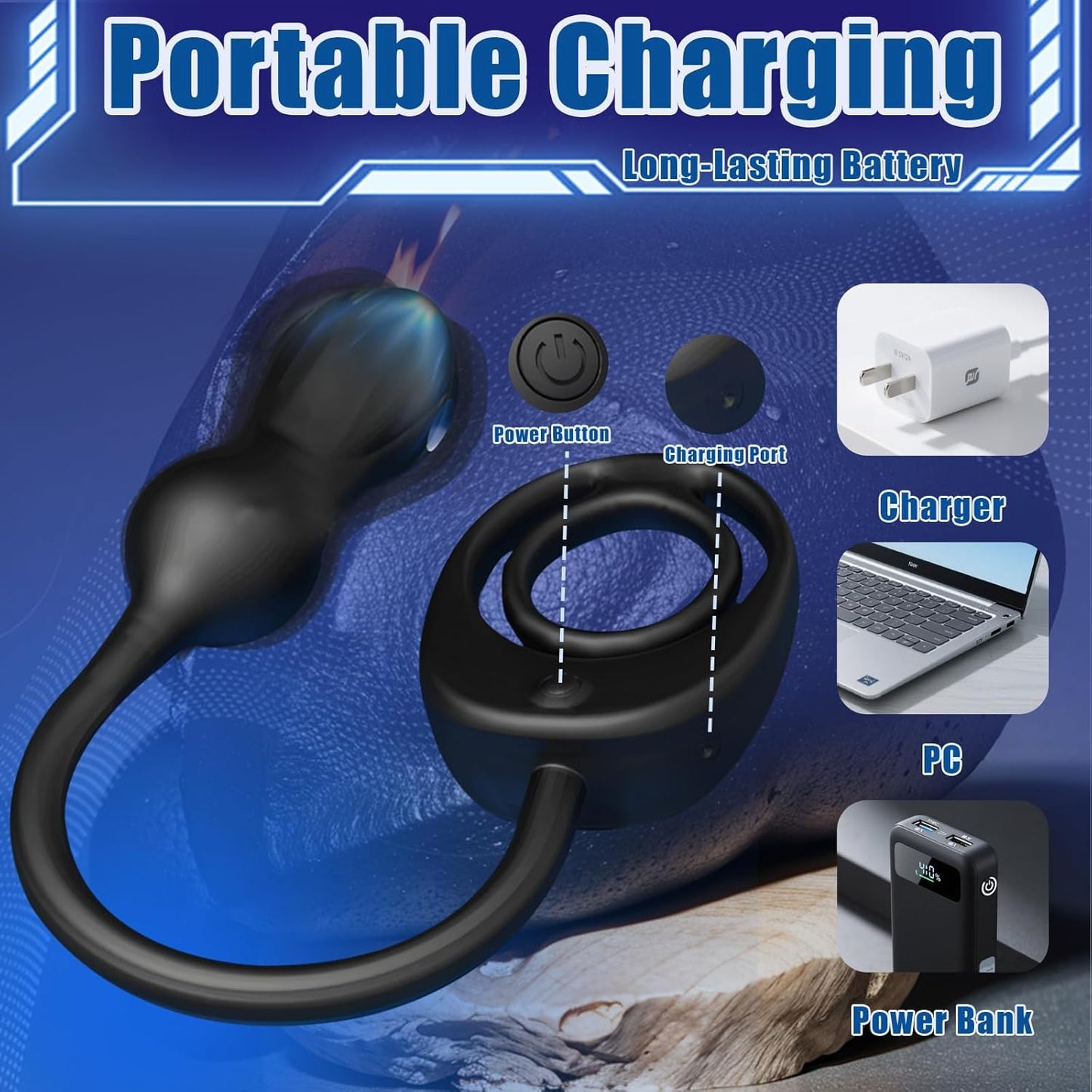 E-stim Anal Vibrator Cock Ring Prostate Massager with 10 Vibration & 3 Shock Modes