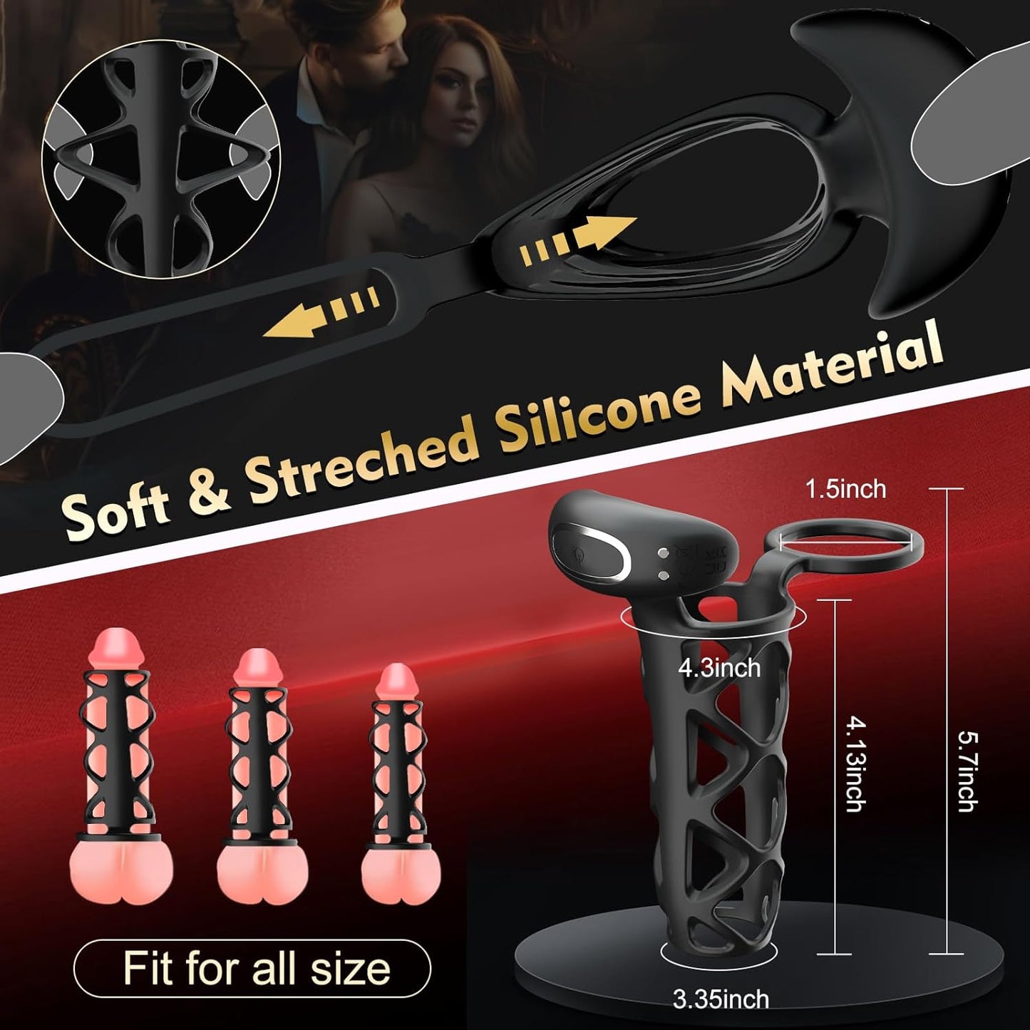 Penis Ring Cock Sleeve Penis Vibrator Extender with 10 Vibration Modes