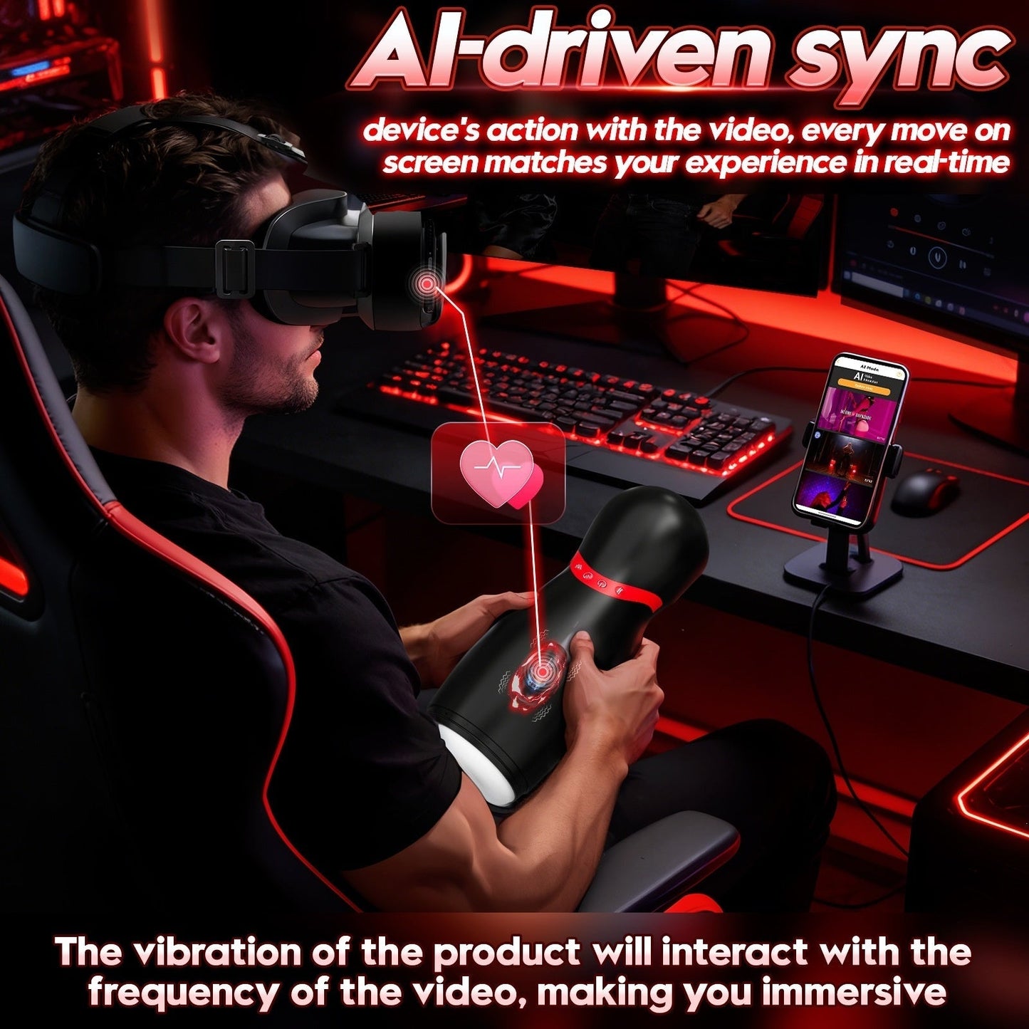 AI-powered Automatic Masturbator Stroker with 3 Telescopic & 10 Vibration & 3 Compression Modes