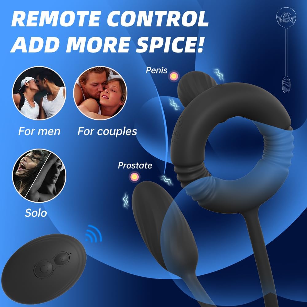 Prostate Massager Penis Trainer Cock Ring Anal Vibrator with 10 Vibrations Modes