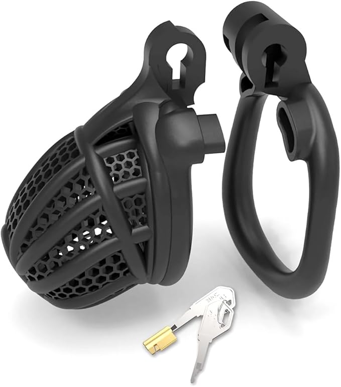 Chastity Device Cock Cage Penis Trainer with 4 Active Sizes Rings