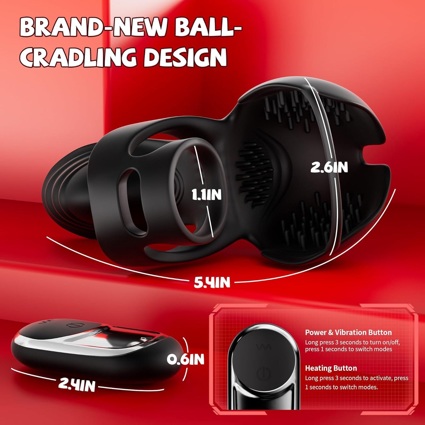 360° Testicle Penis Trainer Cock Ring Glans Stimulator with 9 Vibrating & Heating