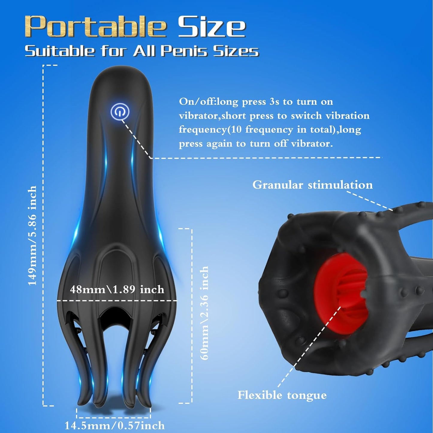 Masturbateur masculin de massage de pénis 3 en 1 avec 10 modes de vibration et 5 langues de léchage